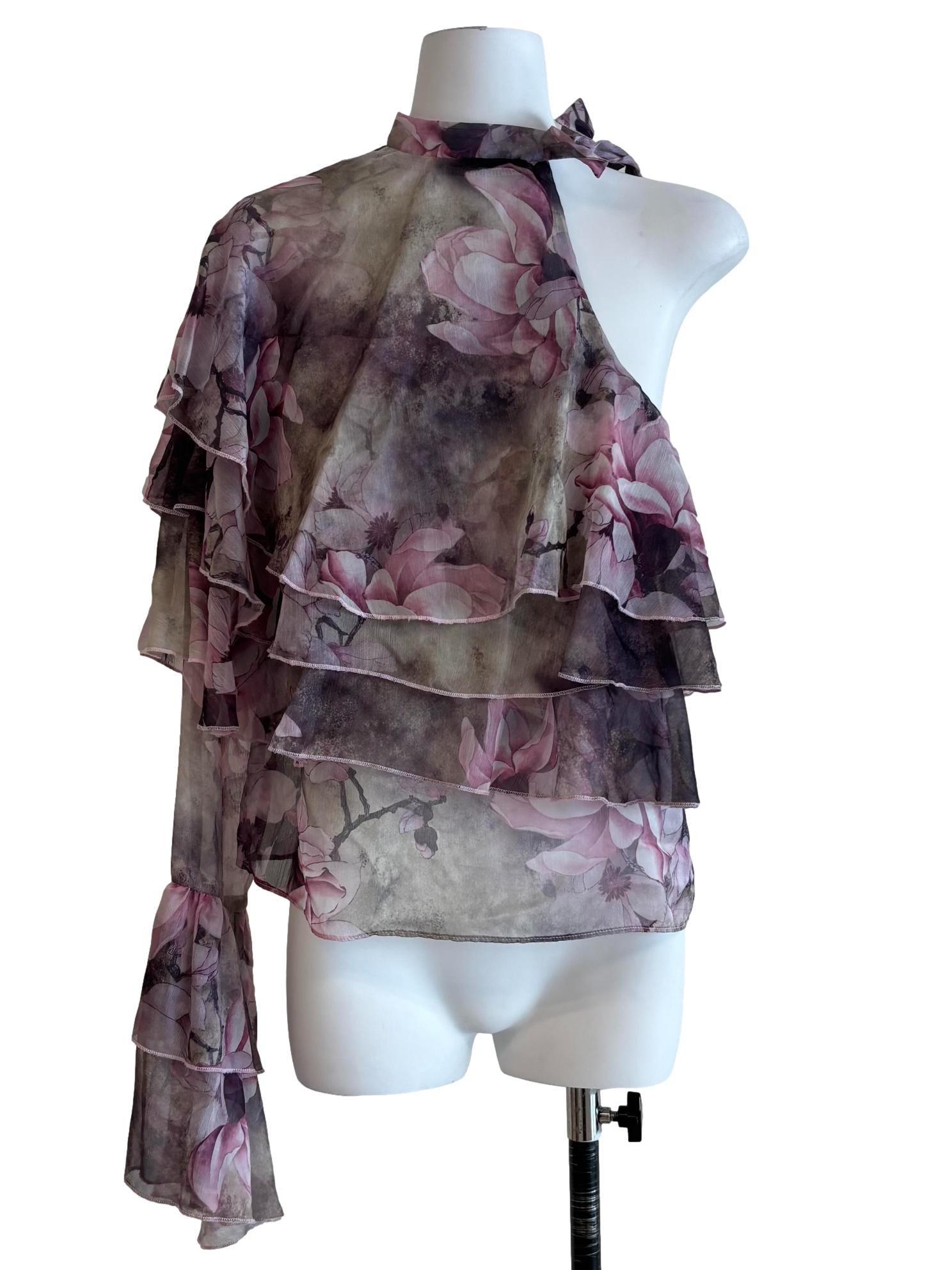 Dusty Gray One Shoulder Blouse