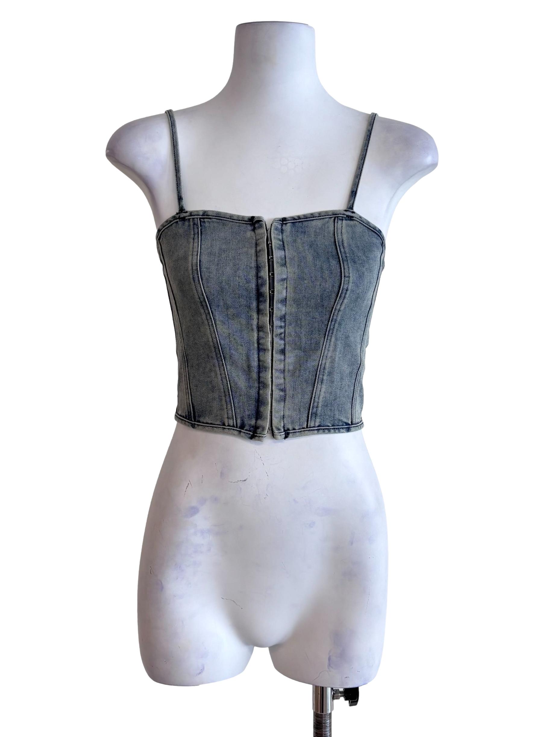 Blue Kacey Hook Front Corset Denim Top
