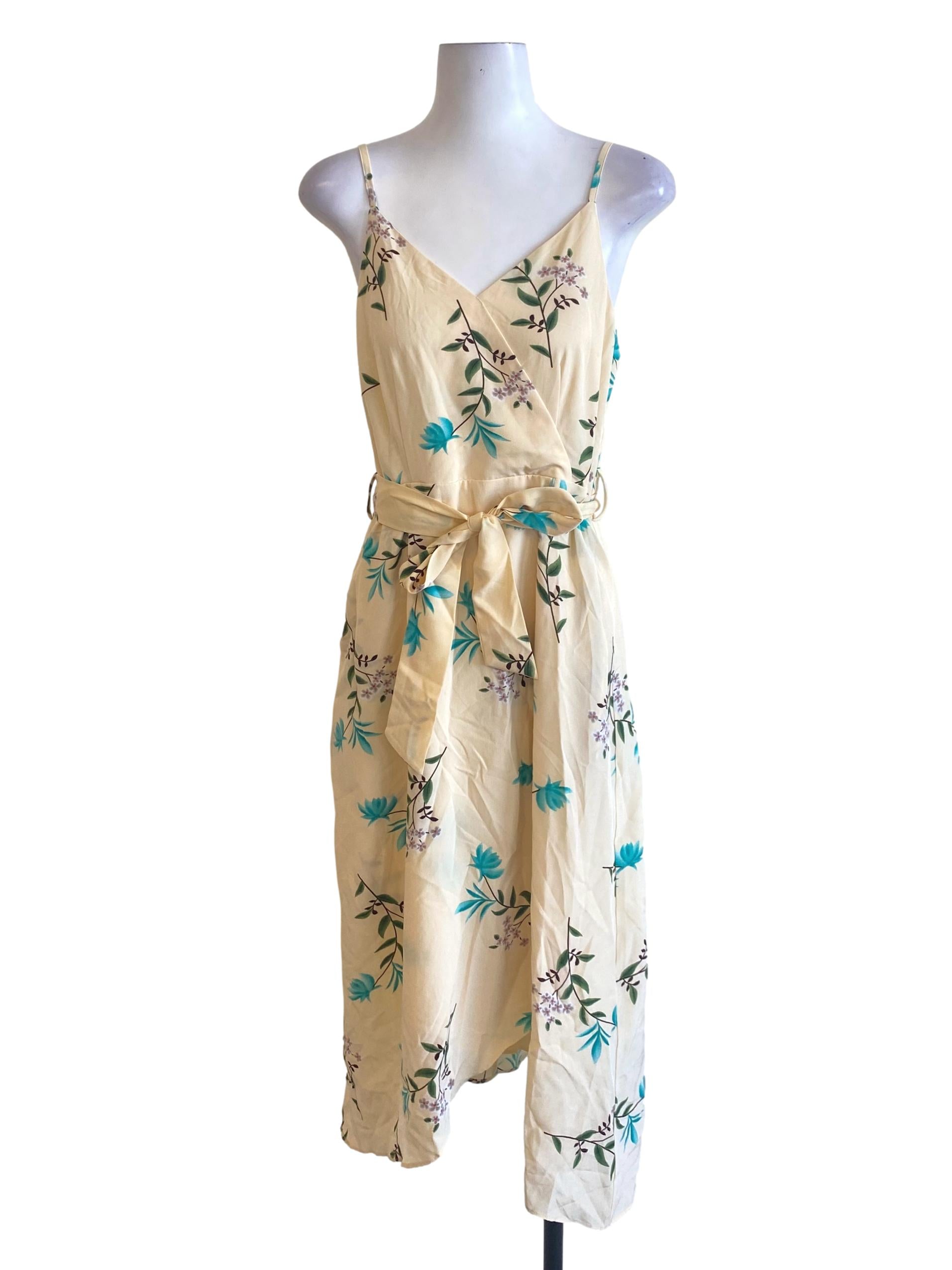 Daffodil Yellow Floral Printed Sweetheart Neck Babydoll Dress