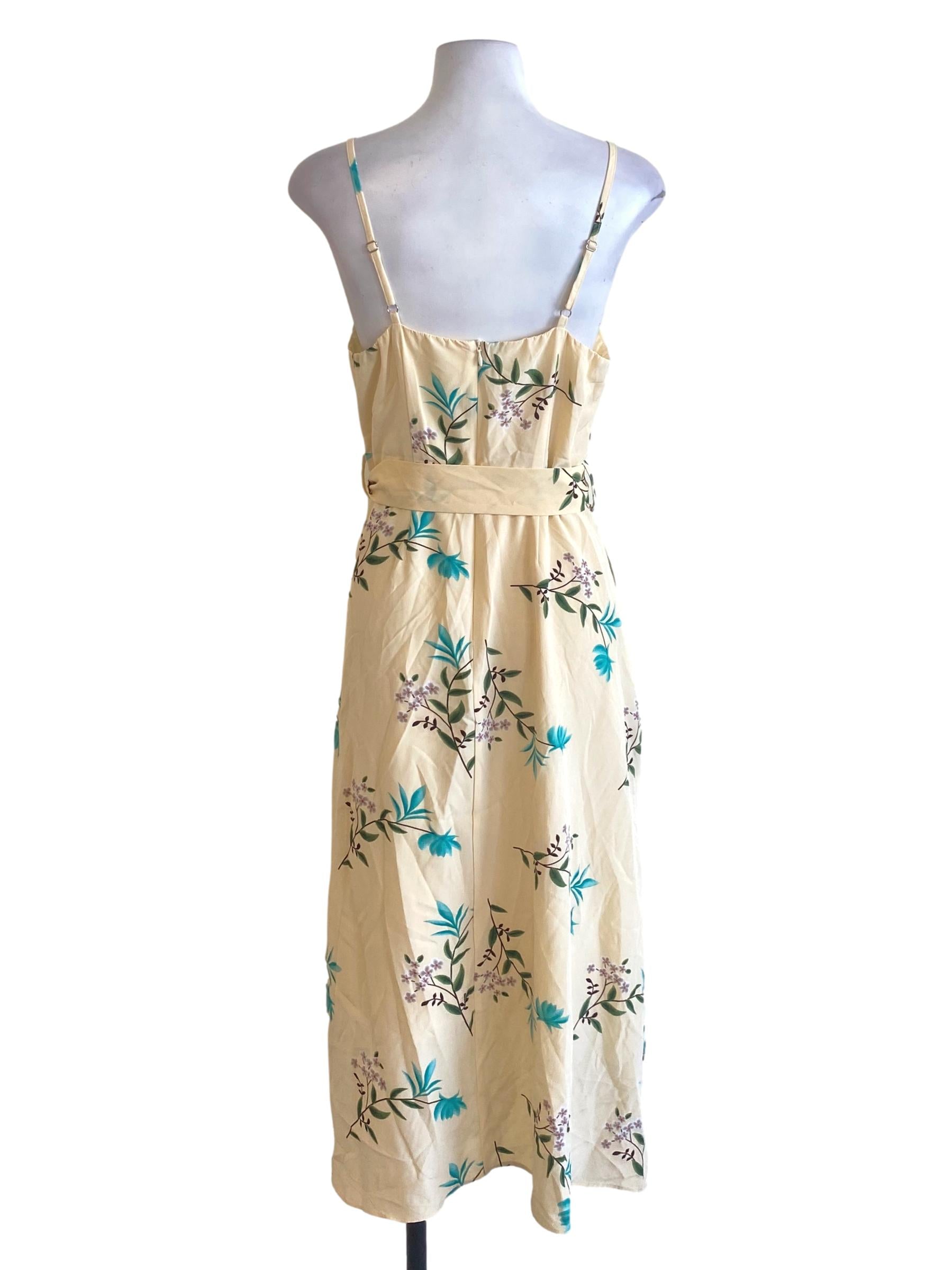 Daffodil Yellow Floral Printed Sweetheart Neck Babydoll Dress
