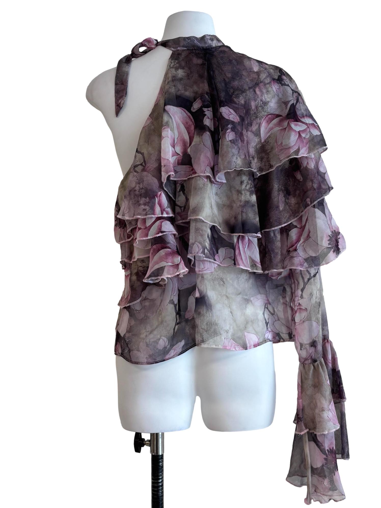 Dusty Gray One Shoulder Blouse
