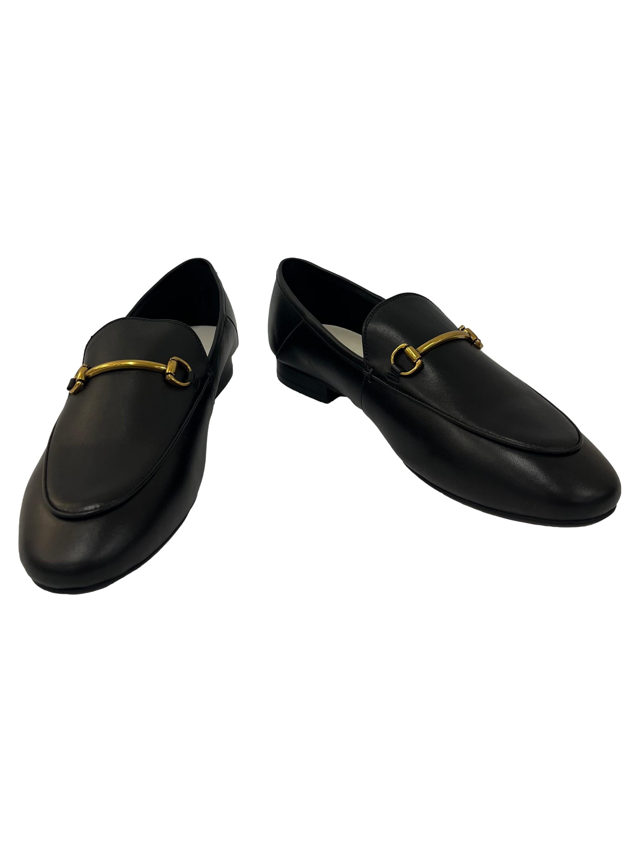 Black Loafers With Gold Metal Detailing