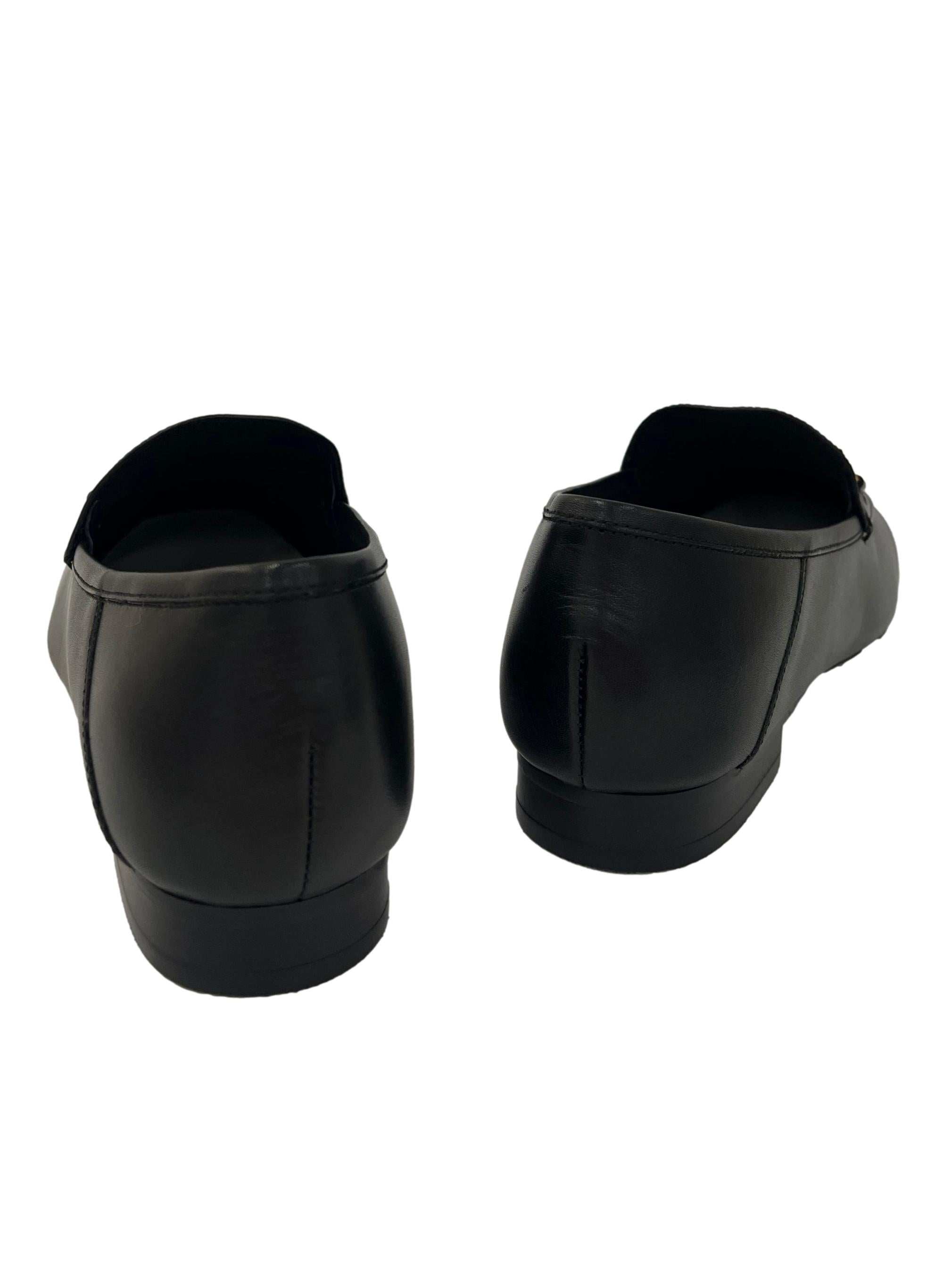 Black Loafers With Gold Metal Detailing