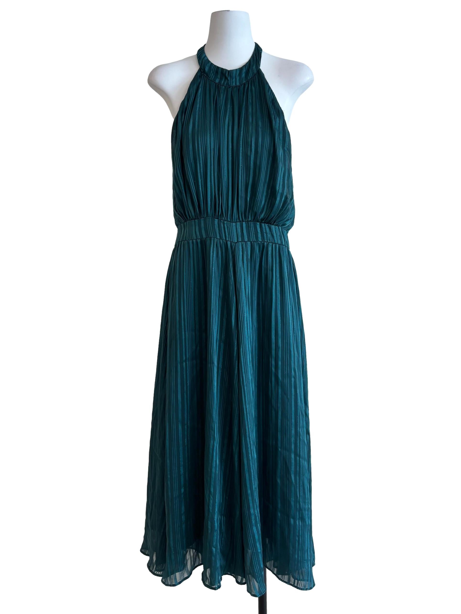 Teal Pleated Halter Dress
