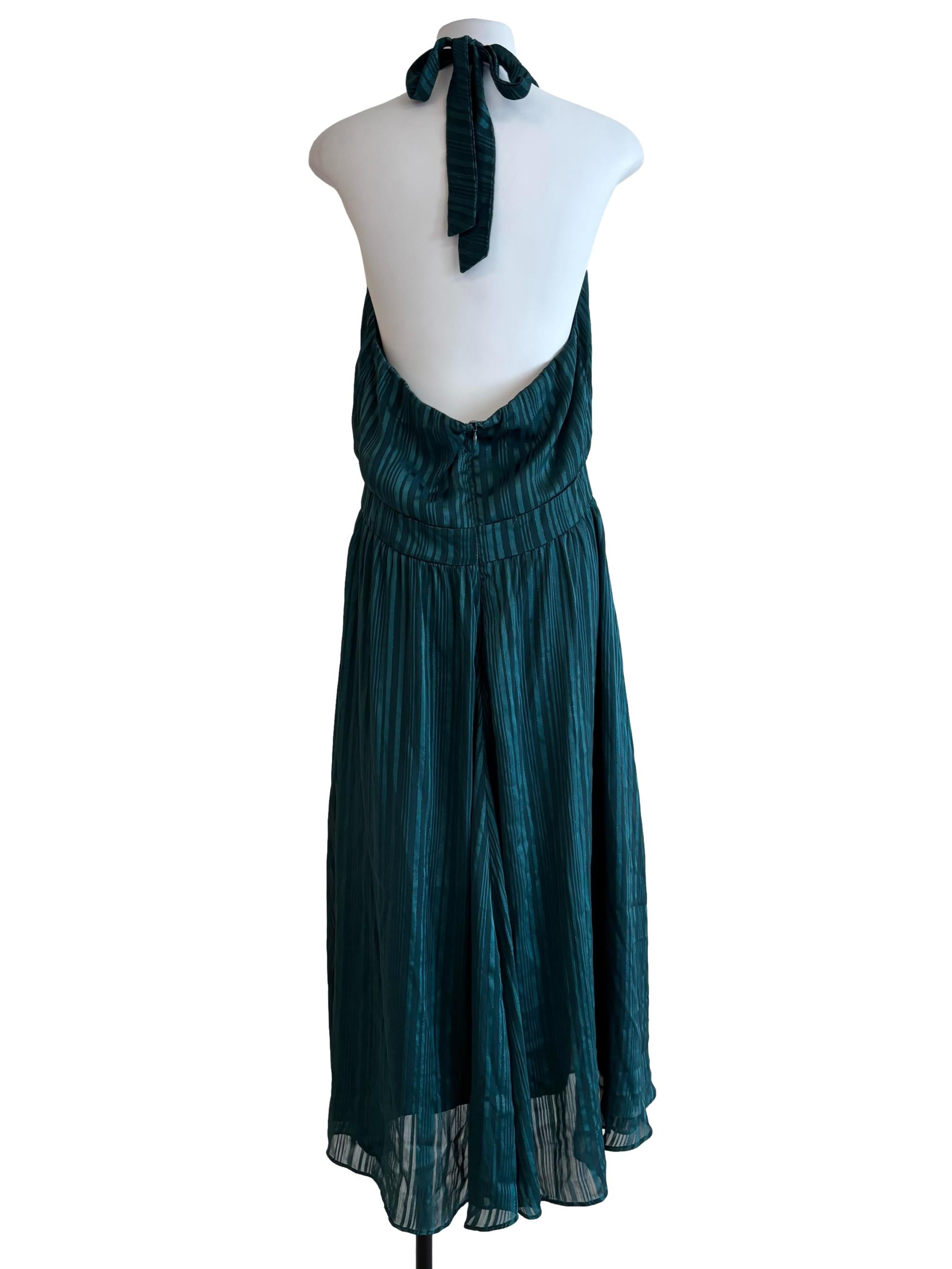 Teal Pleated Halter Dress