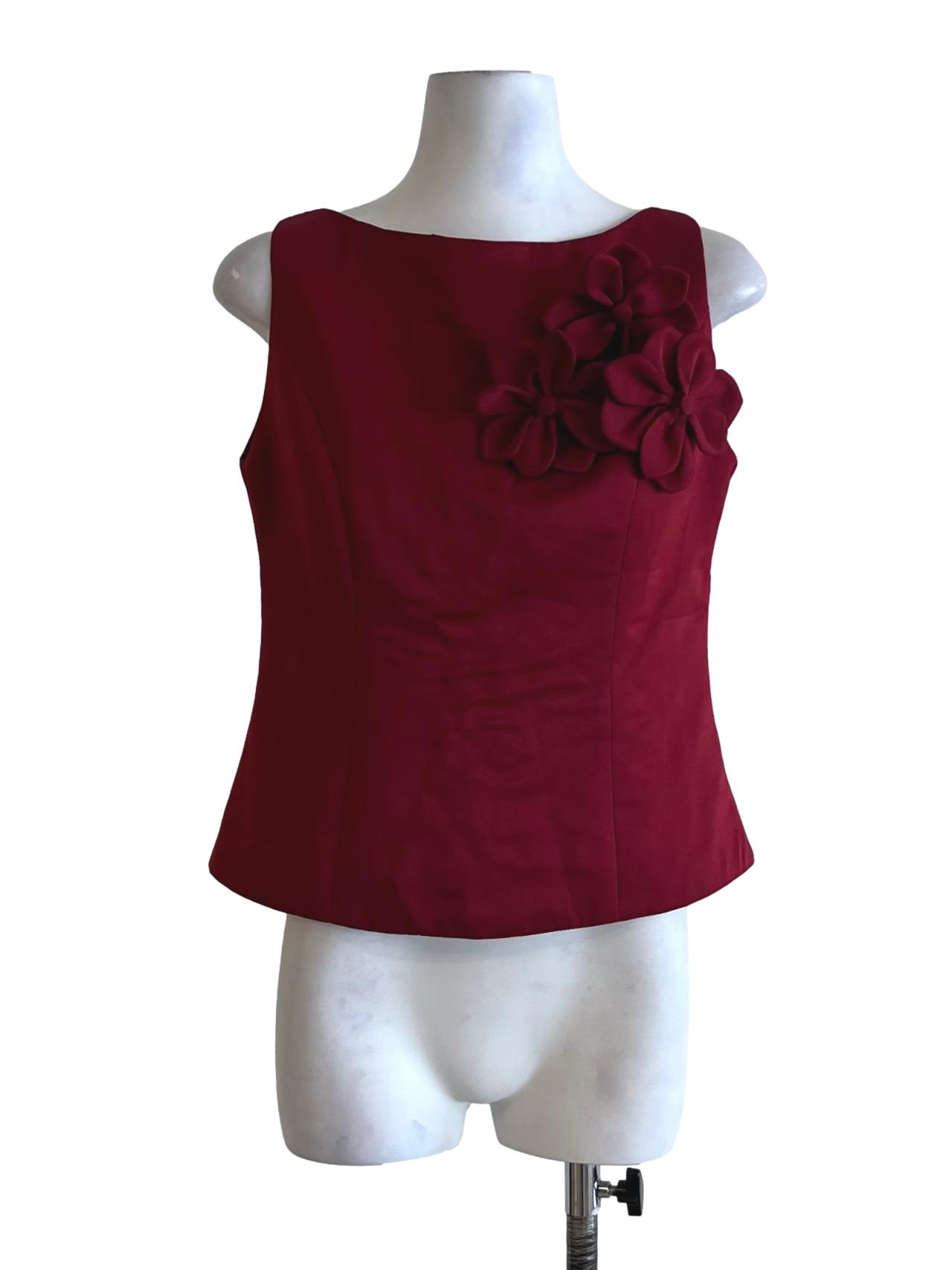 Wine Red Jewel Neckline Blouse
