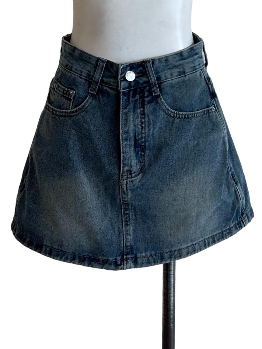 Washed Blue Denim Skort