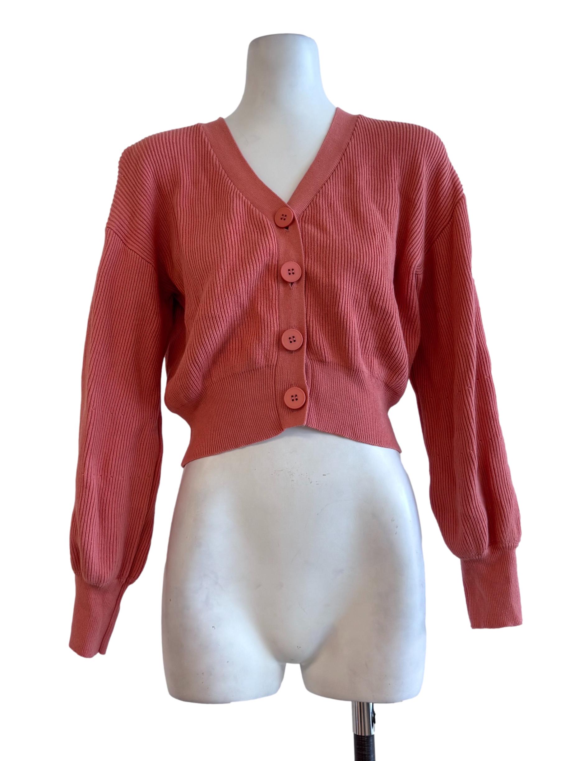 Strawberry Pink Long Sleeve Knit Crop Top