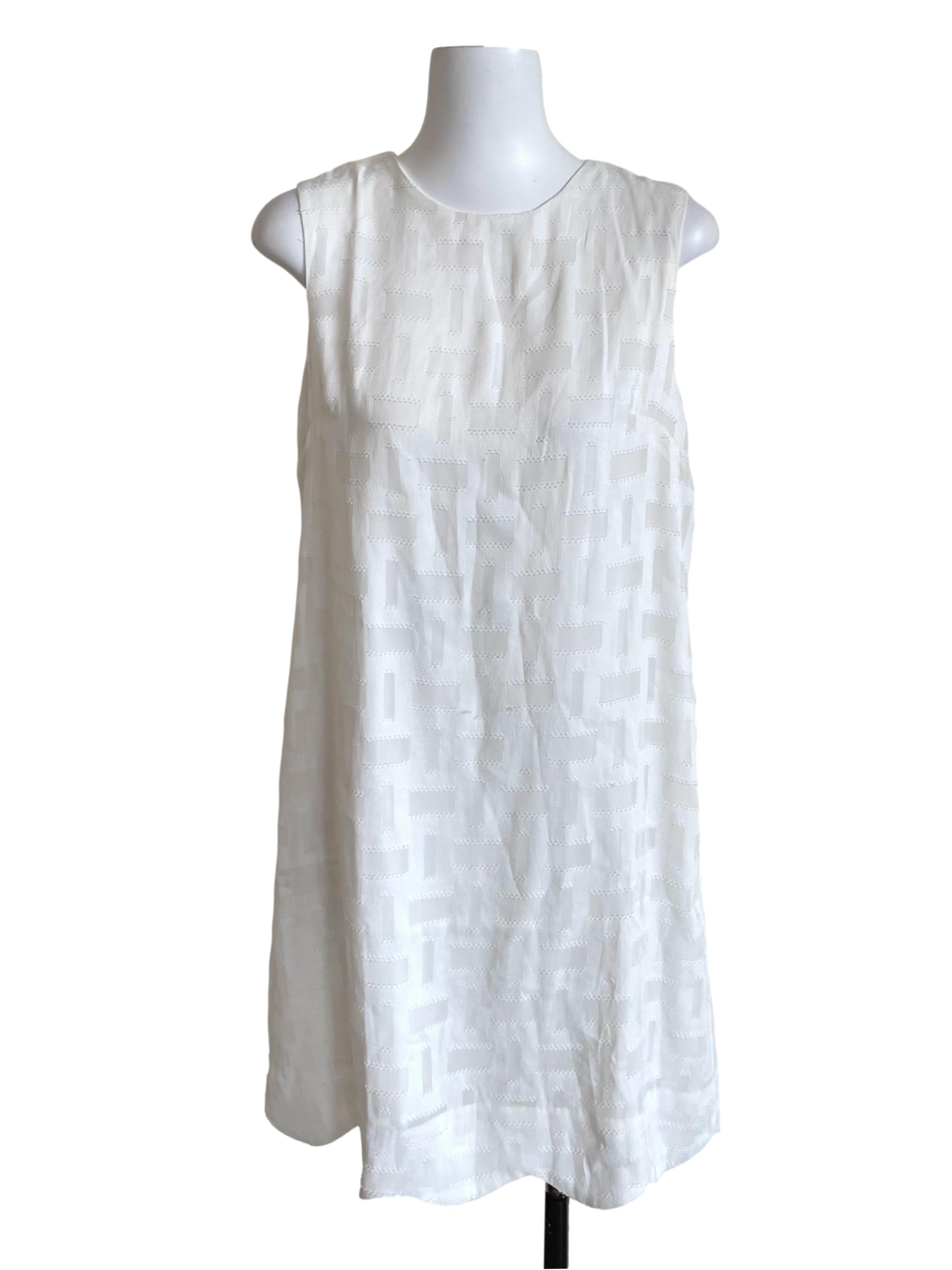 White Back Buttons Textured Dress