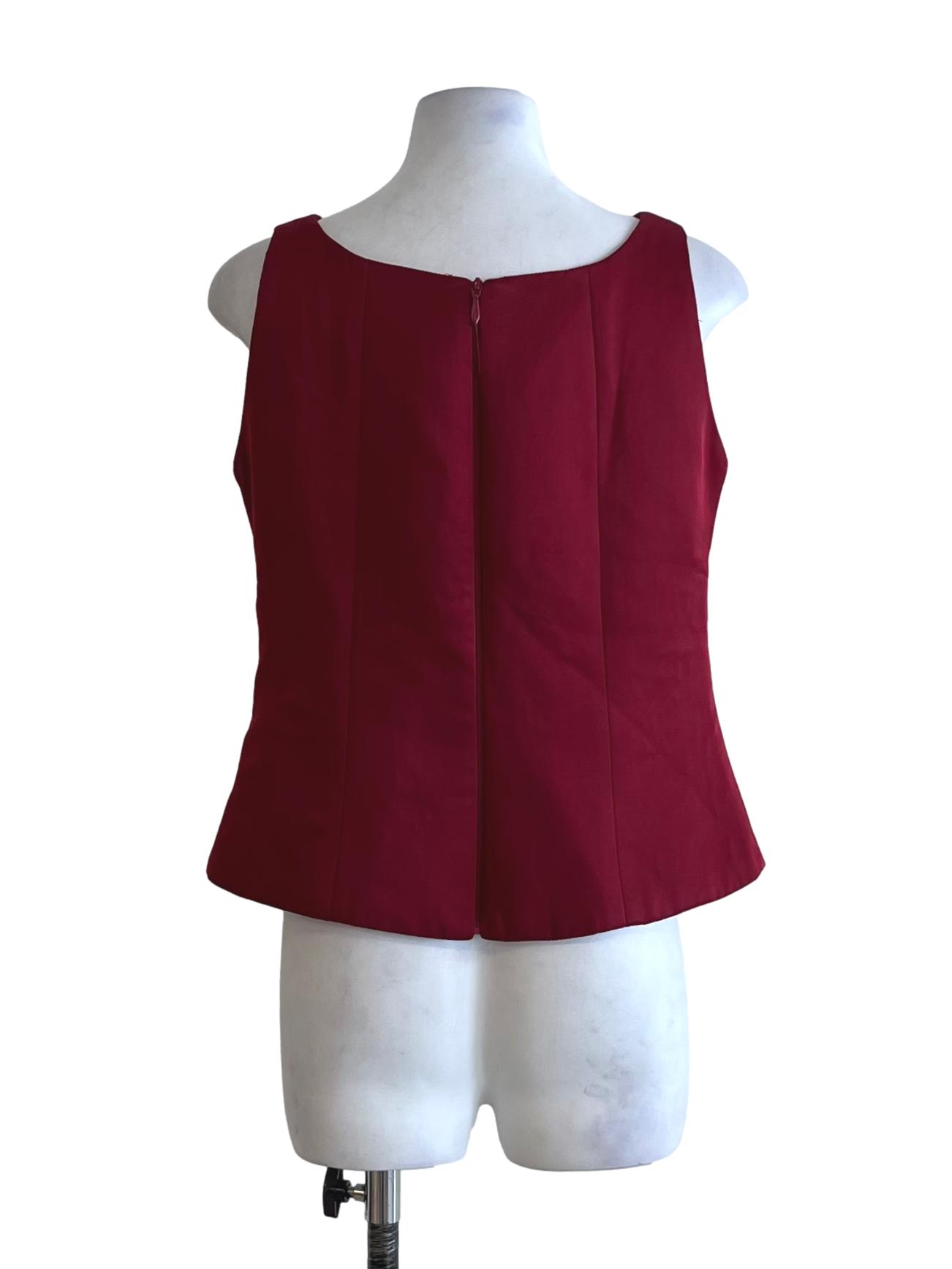 Wine Red Jewel Neckline Blouse