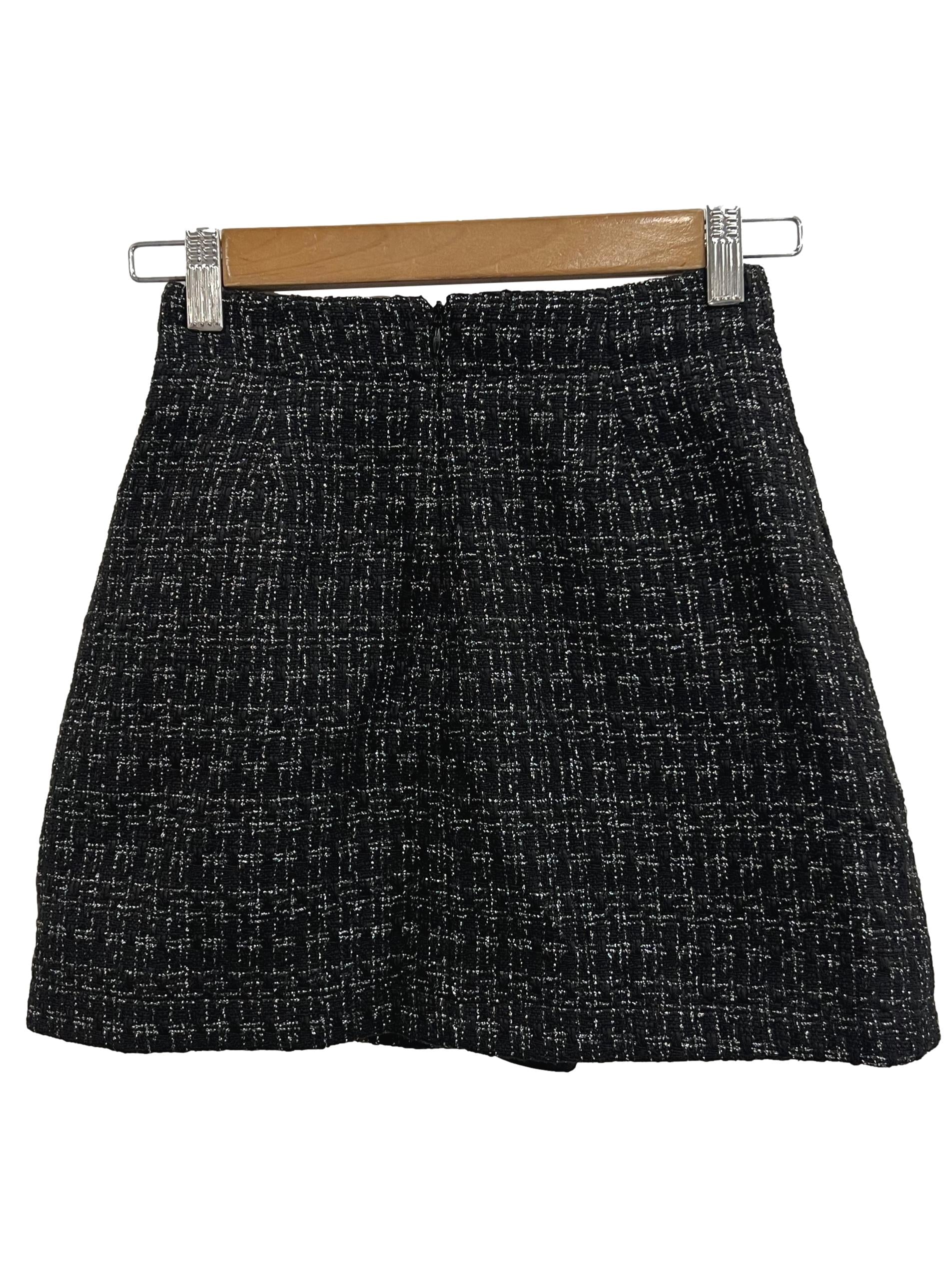 The Style Soiree Black Tweed Pearl Button Skort | REFASH