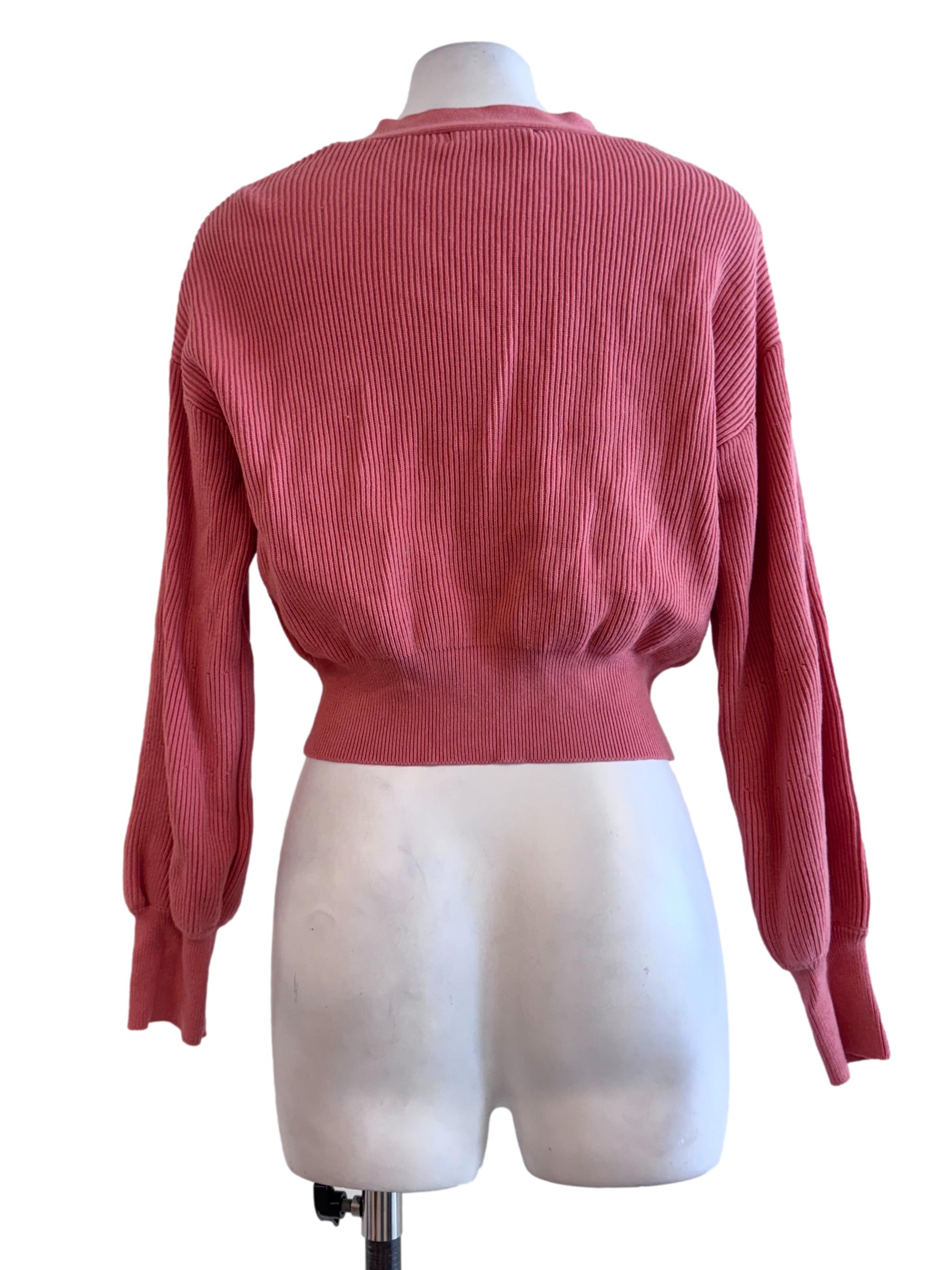 Strawberry Pink Long Sleeve Knit Crop Top