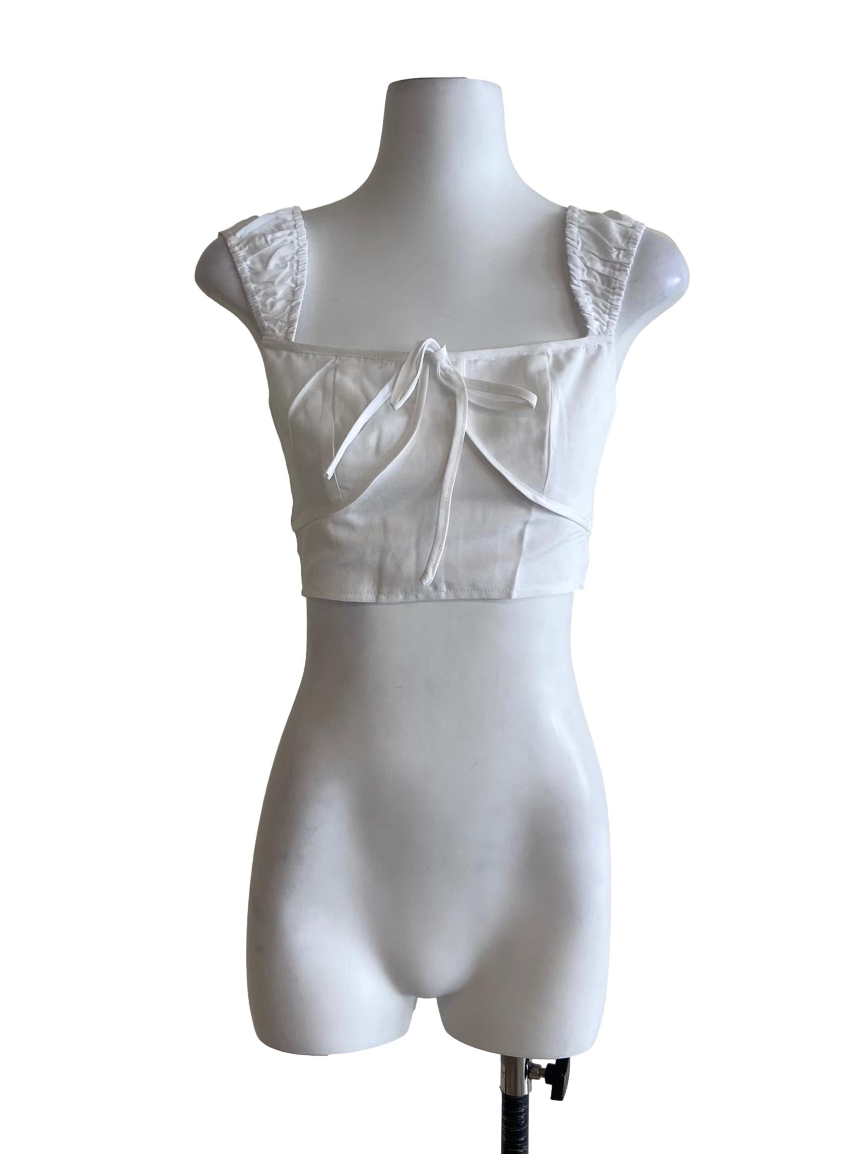 White Zador Ruched Straped Crop Top
