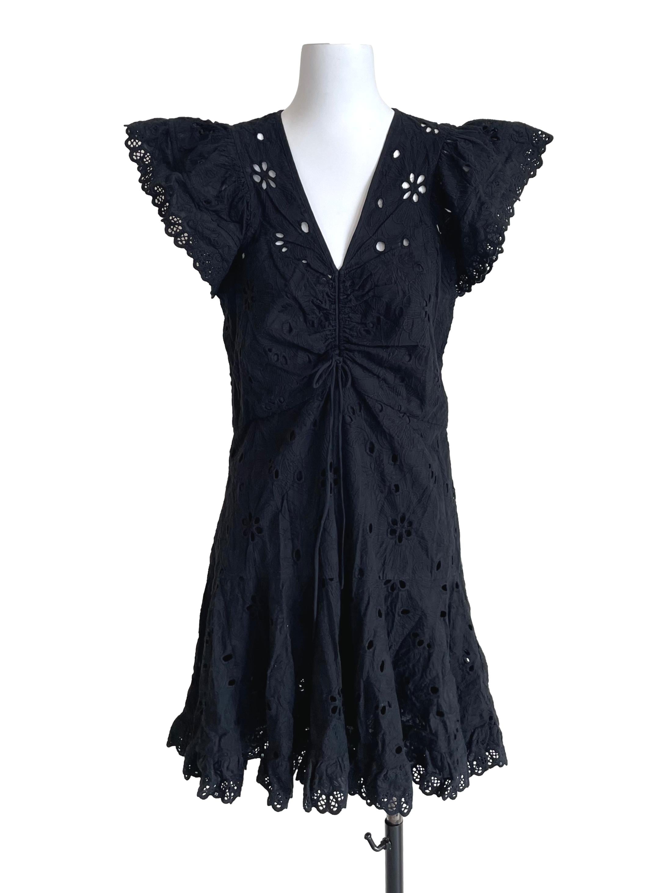 Black Lace Hollow Butterfly Sleeves Dress