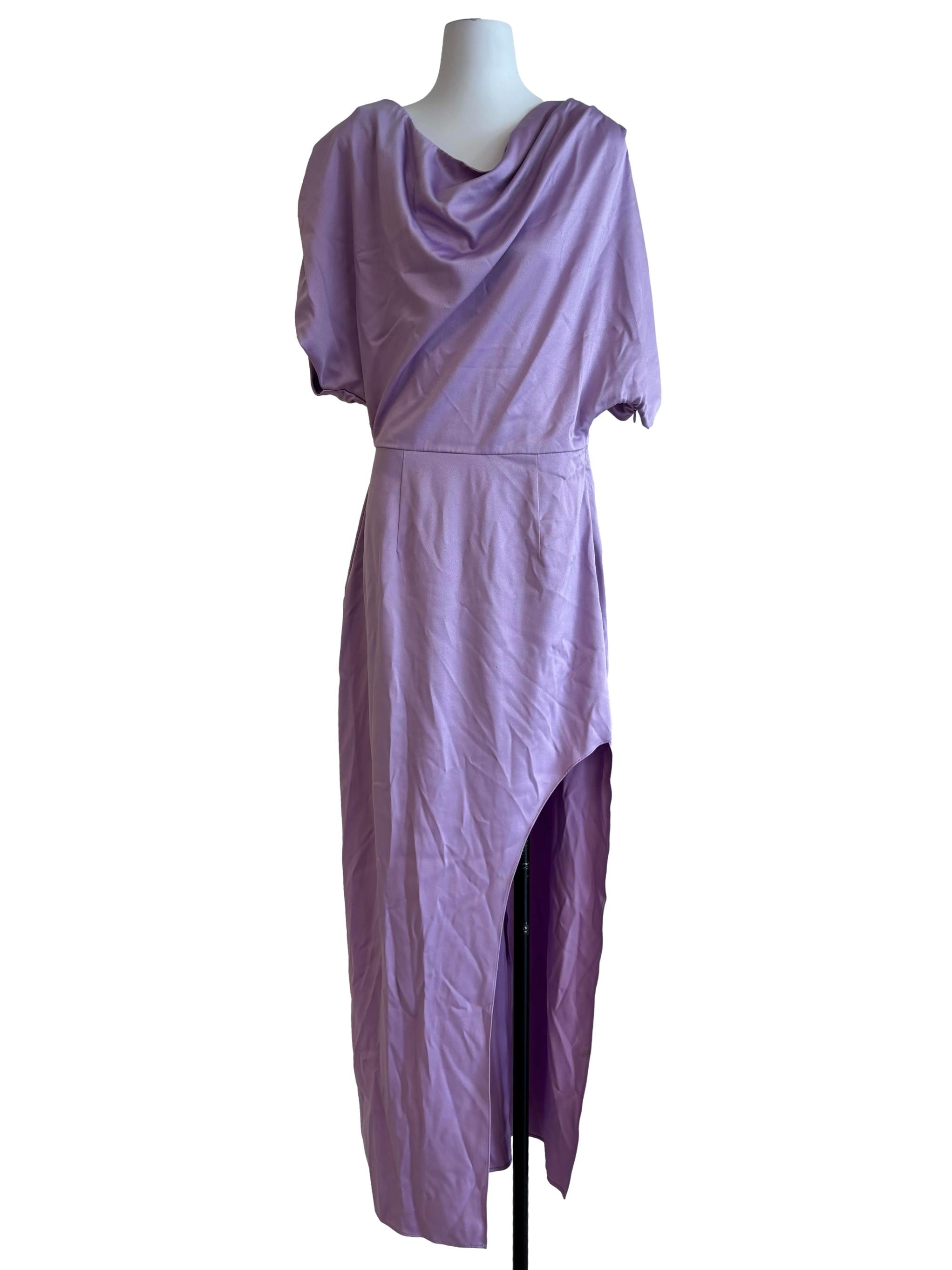 Periwinkle Purple Side Slit Satin Dress