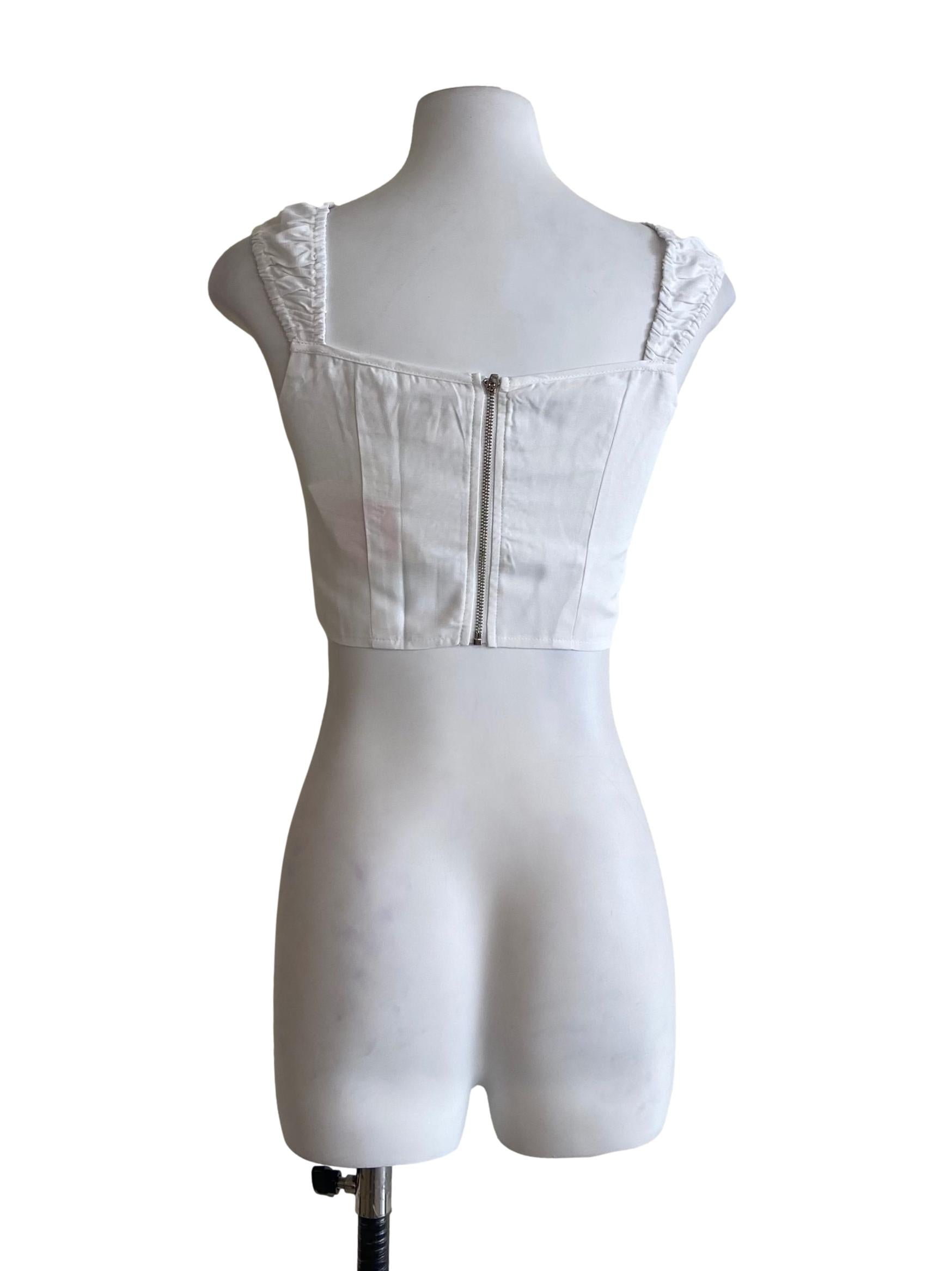 White Zador Ruched Straped Crop Top