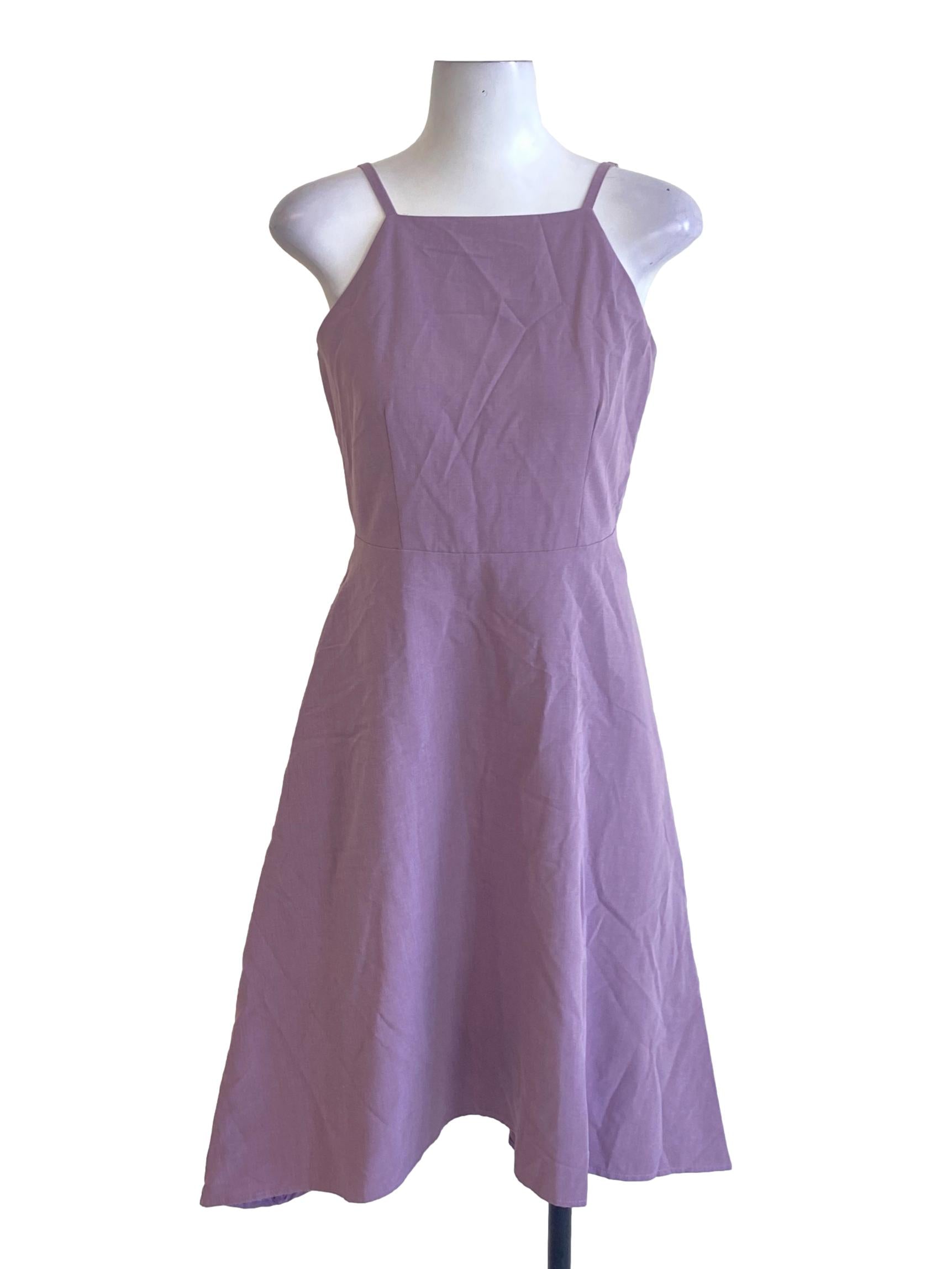 Iris Purple Spaghetti Strap Fitted A-Line Dress