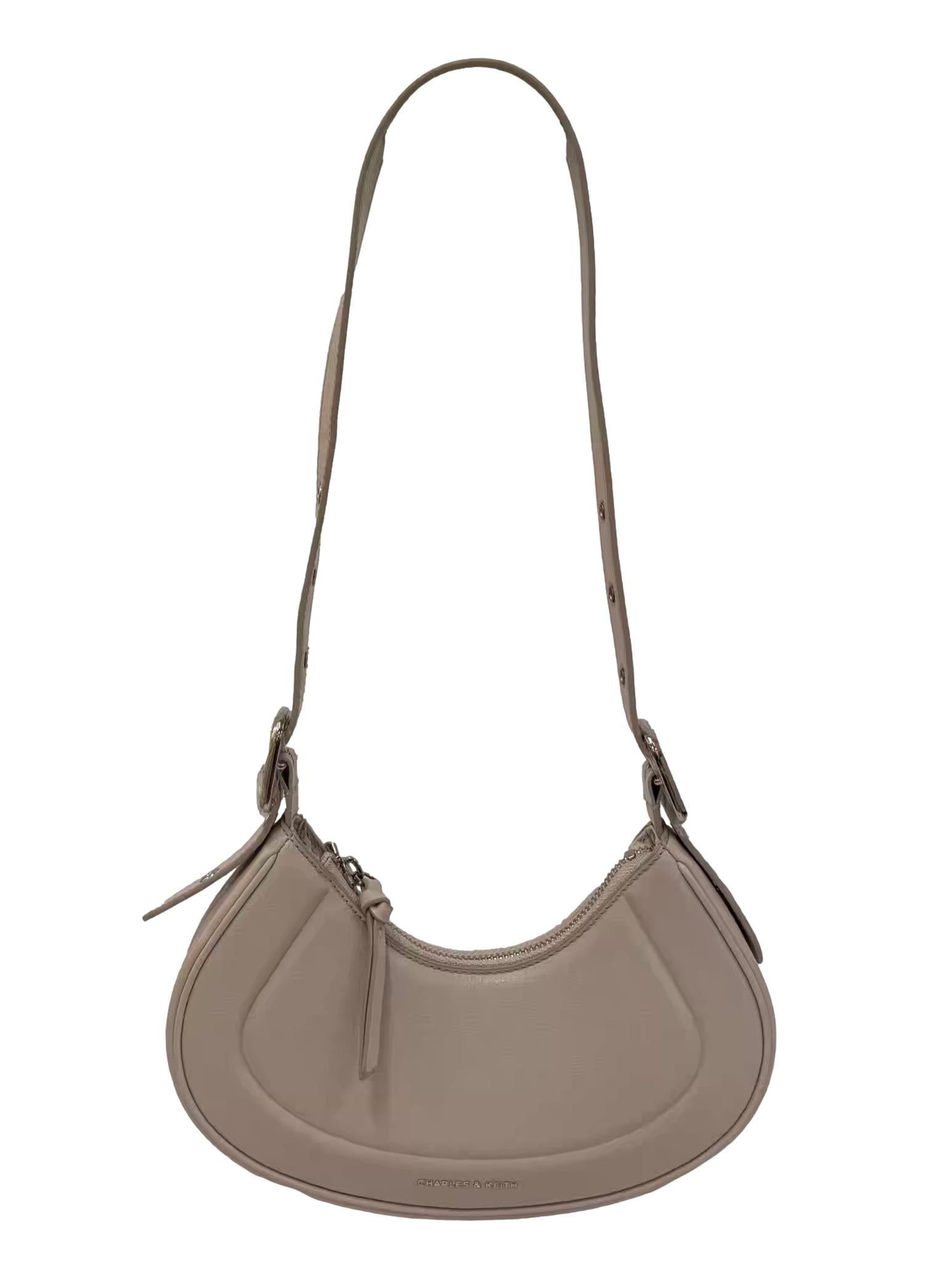 Beige Leather Petra Curved Shoulder Bag CSN