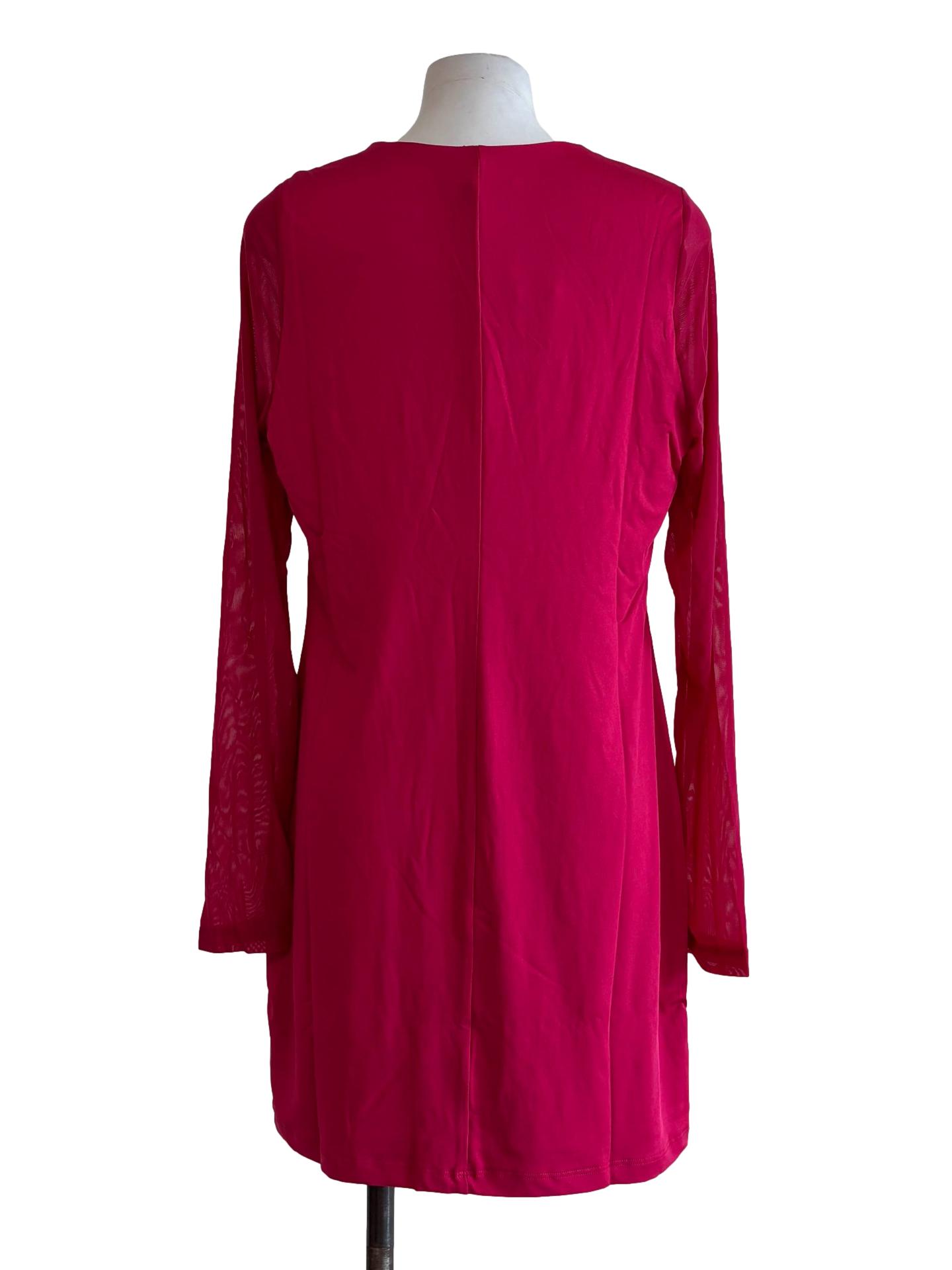 Hot Pink Square Neck Longsleeve Dress