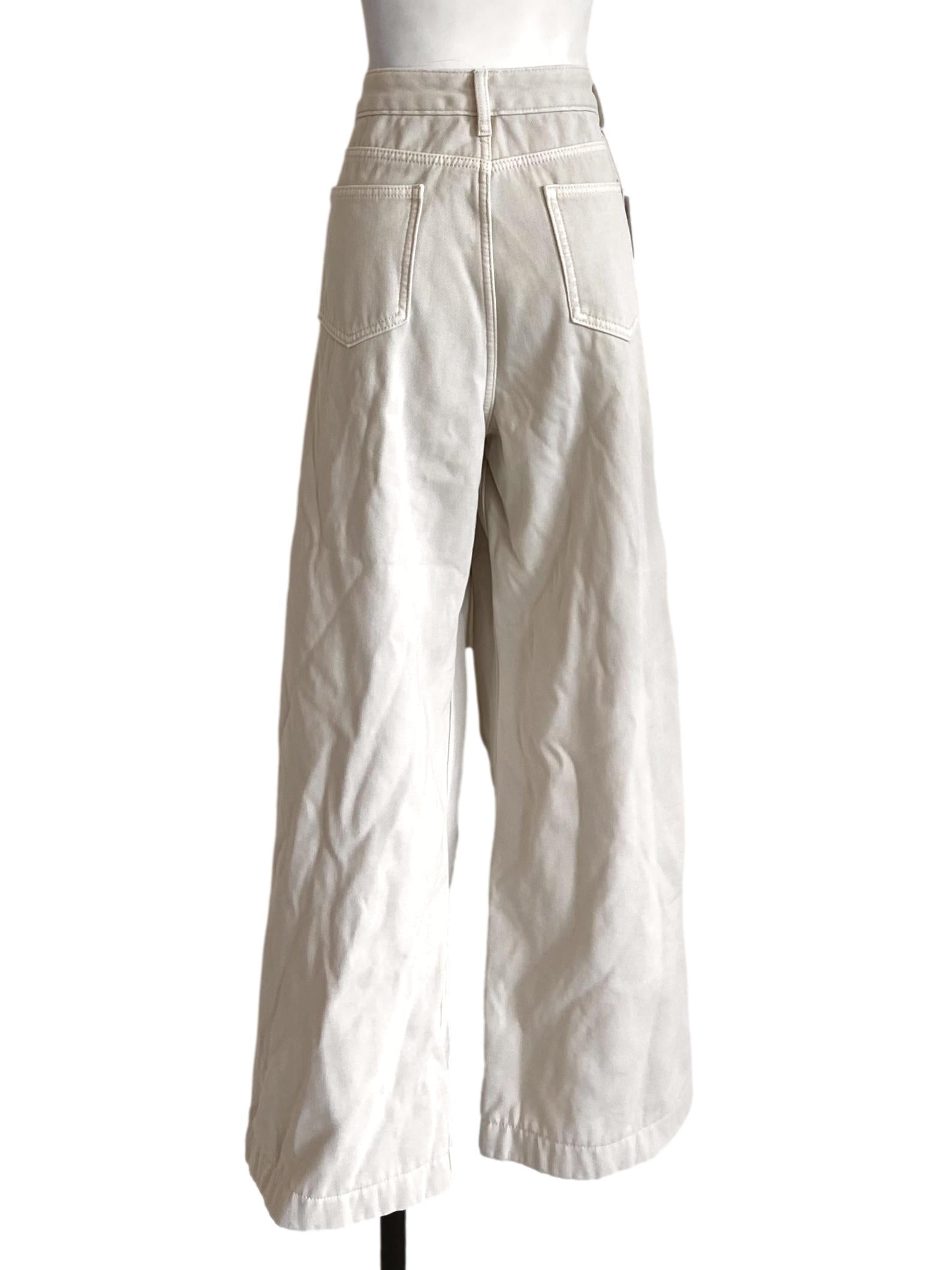 Cream White Herringbone Straight Jeans