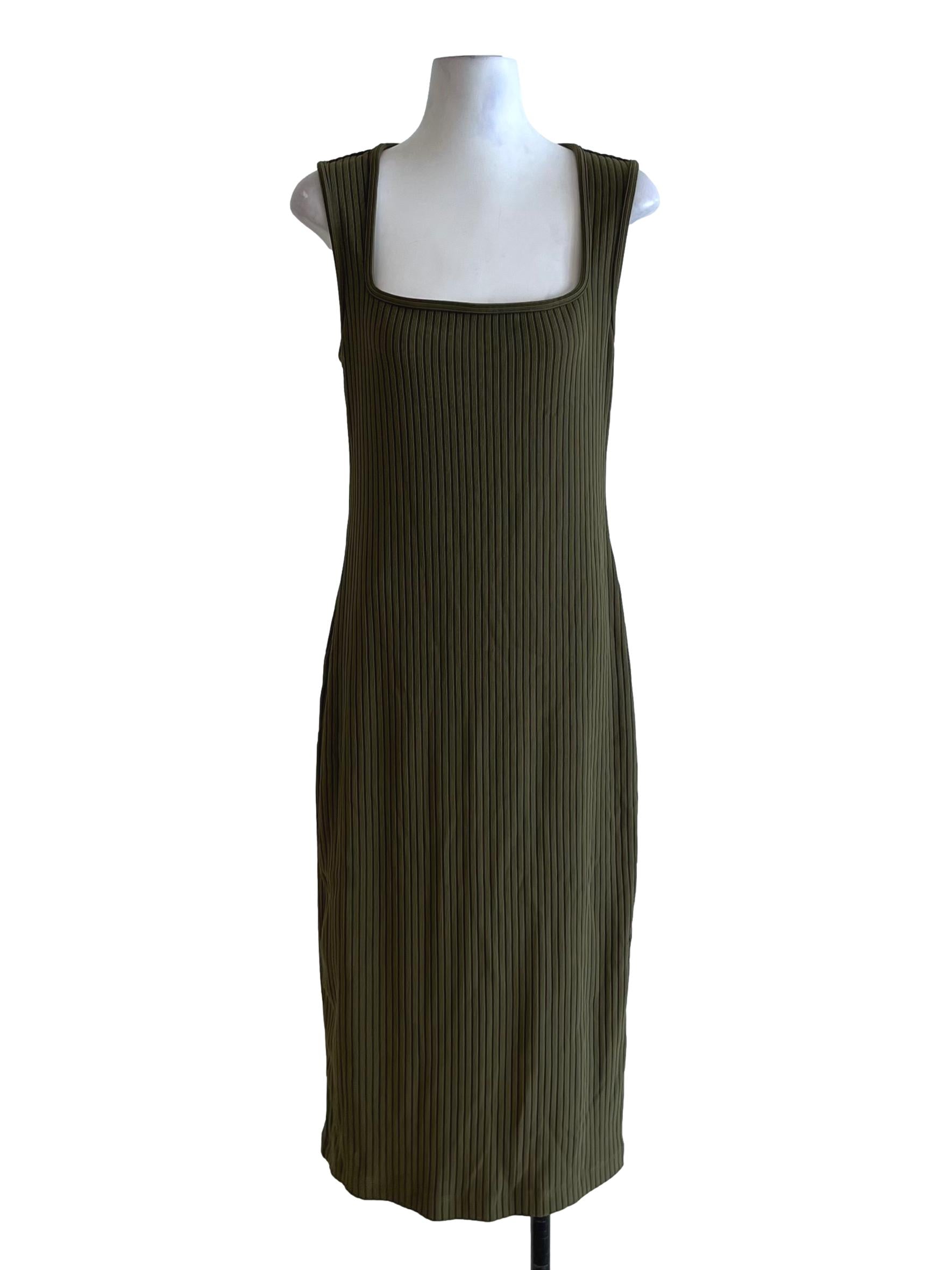 Moss Green Square Neckline Sheath Dress LB
