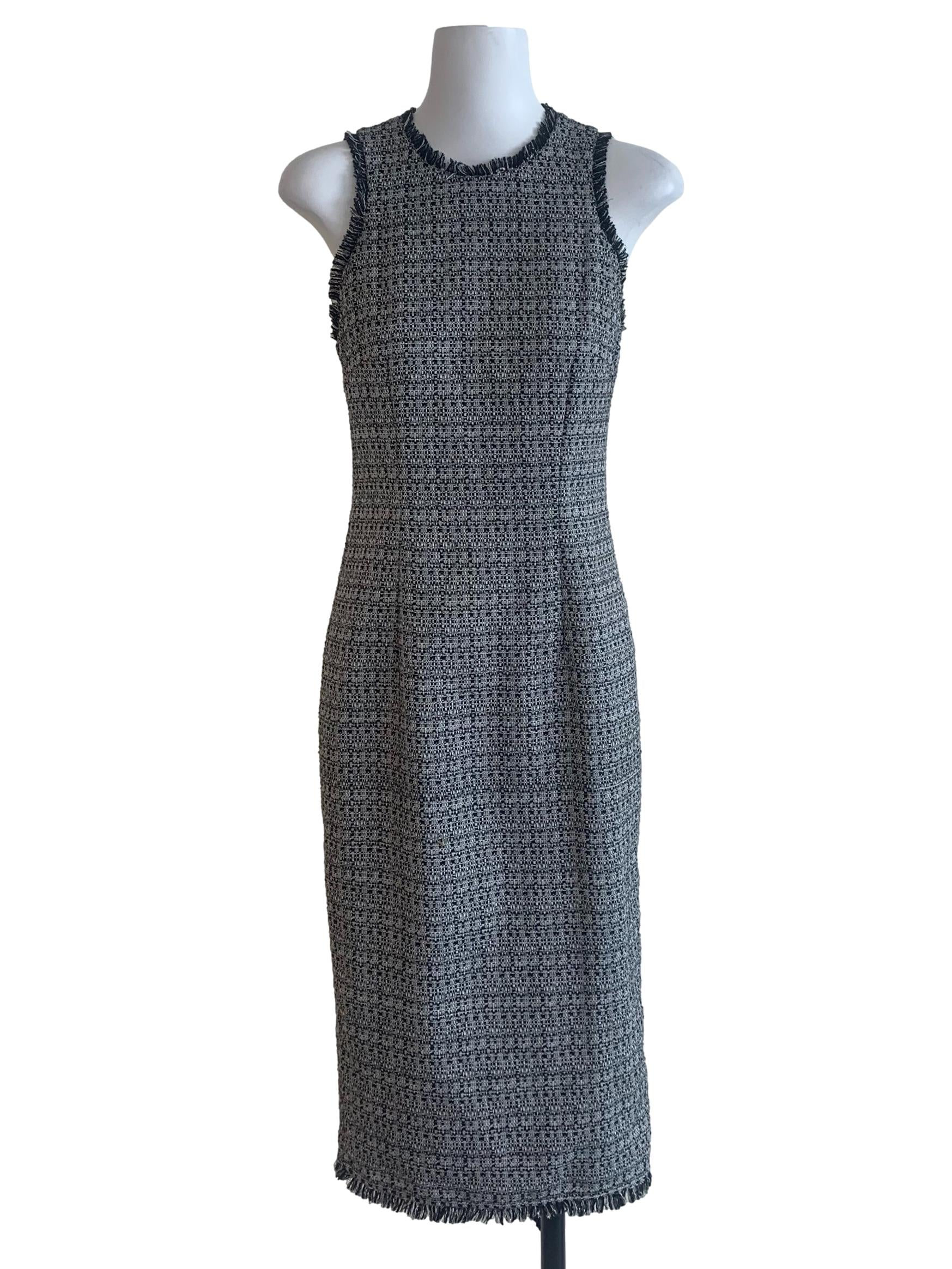 Black Tweed Pattern Sheath Dress