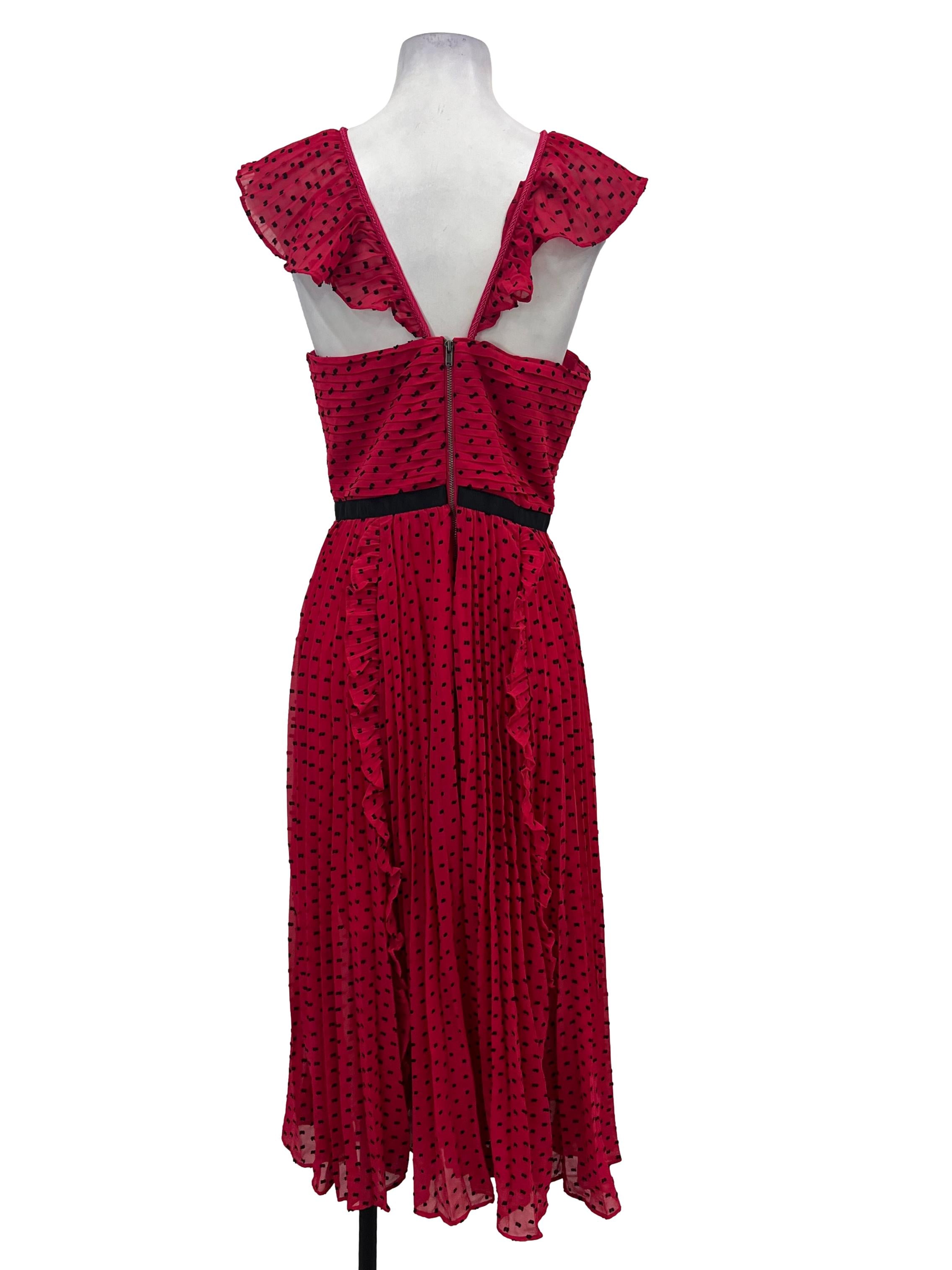 Red Swiss Dot Pleated Dress