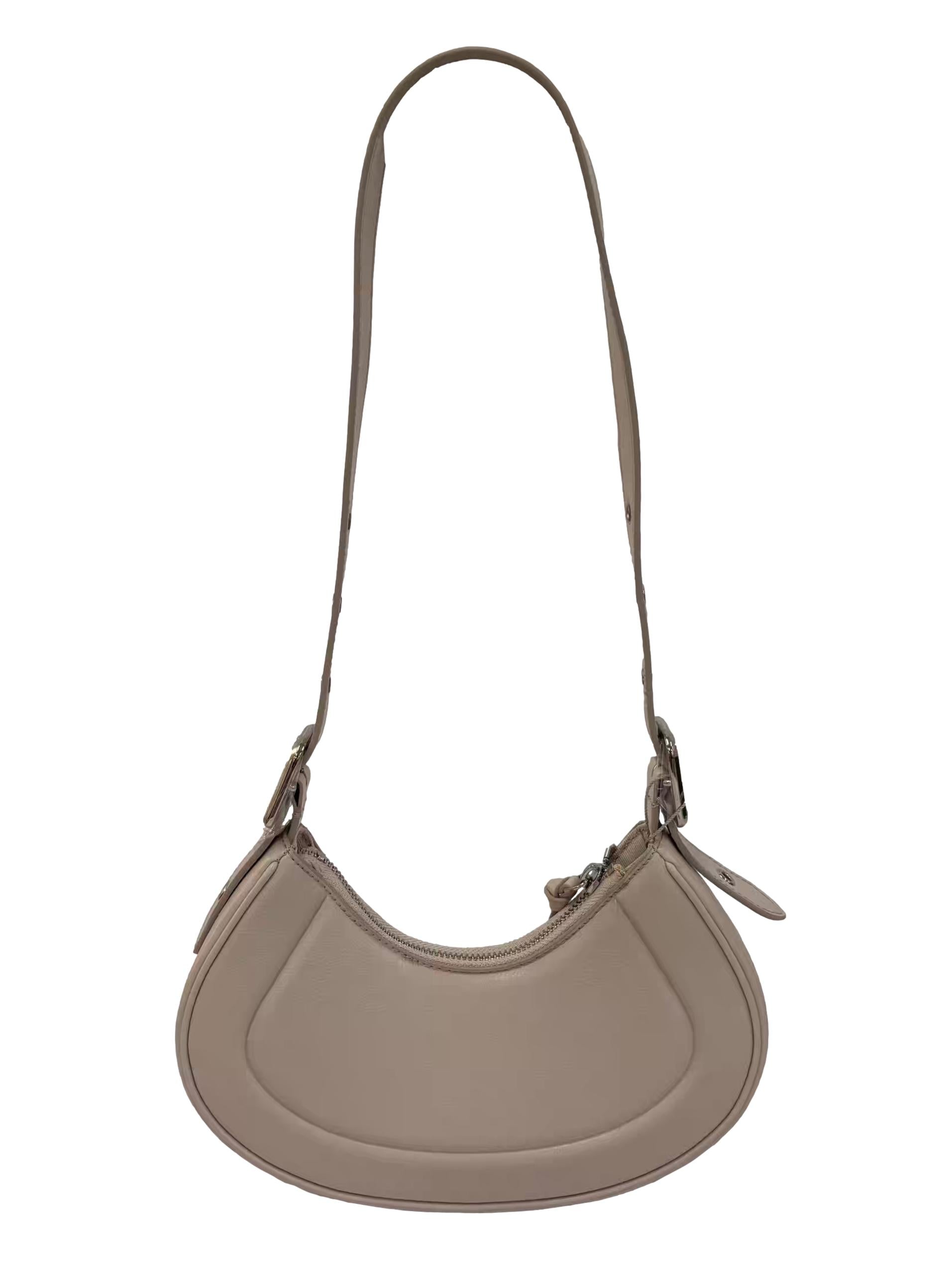 Beige Leather Petra Curved Shoulder Bag CSN