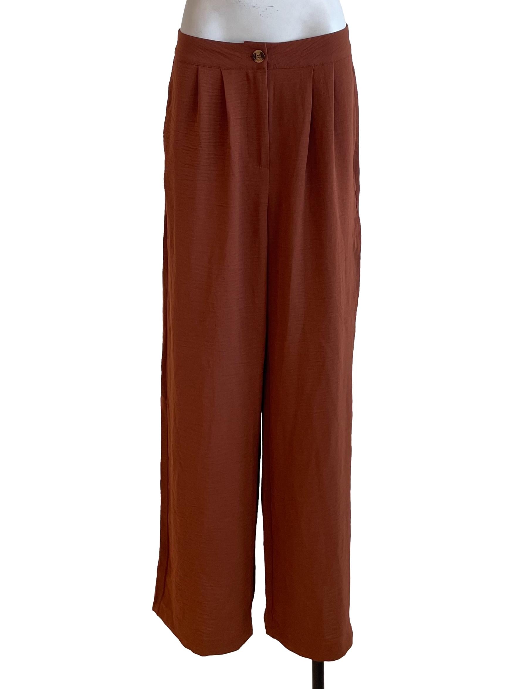 Brick Orange Textured Formal Pants
