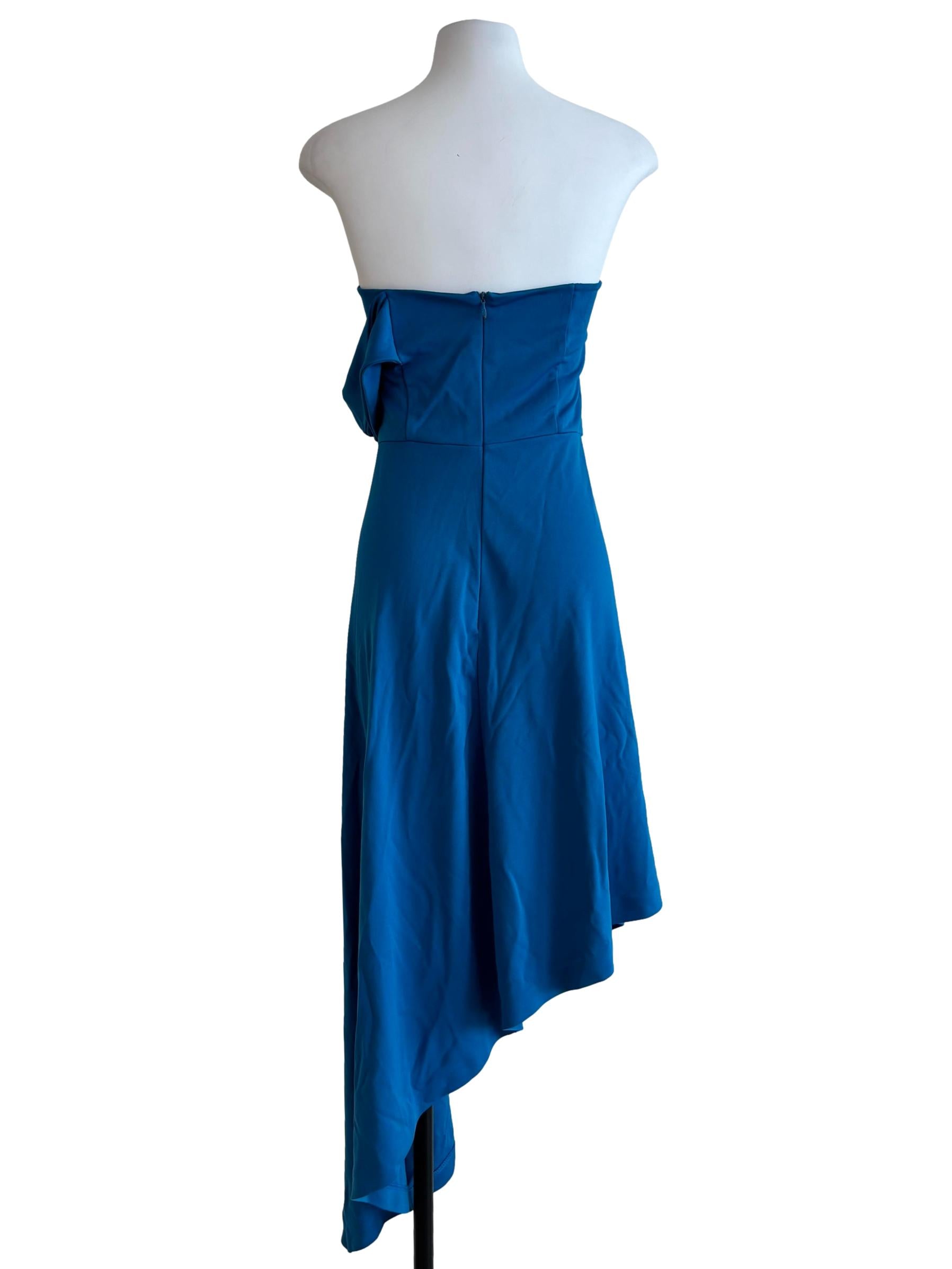 Azure Blue Strapless Asymmetrical Dress
