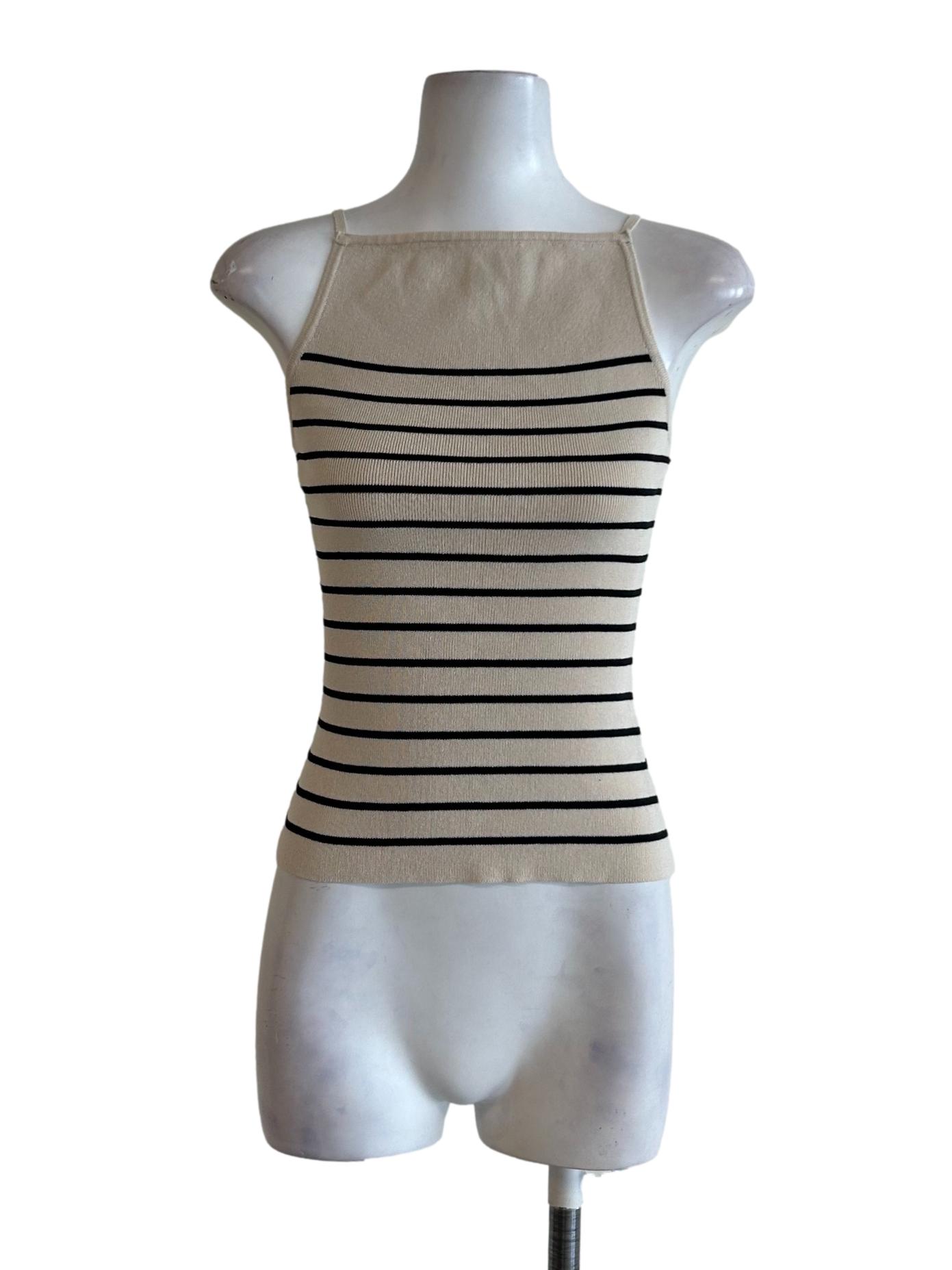 Linen White And Black Stripes Top