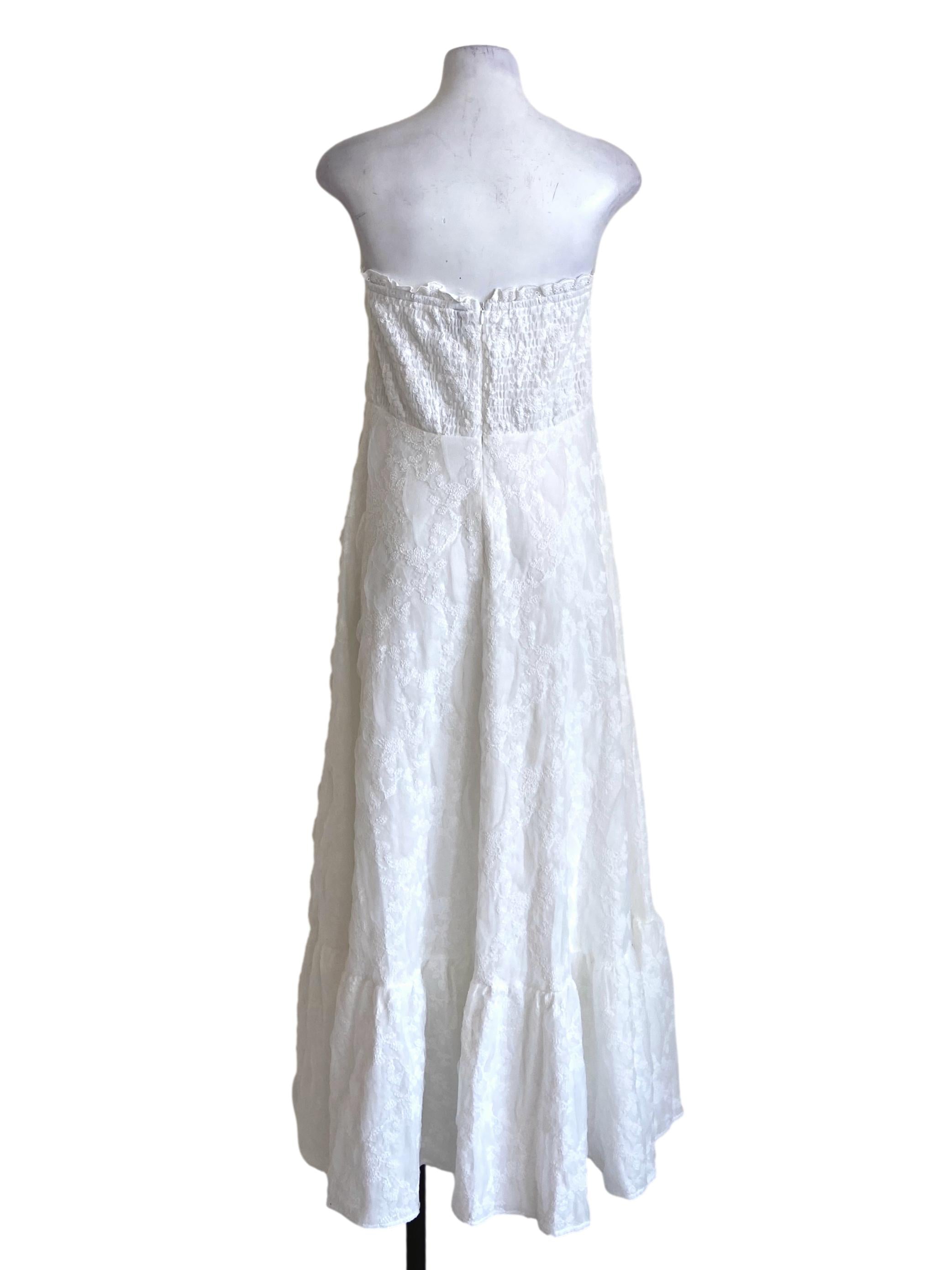 White Strapless Floral Lace Empire Dress