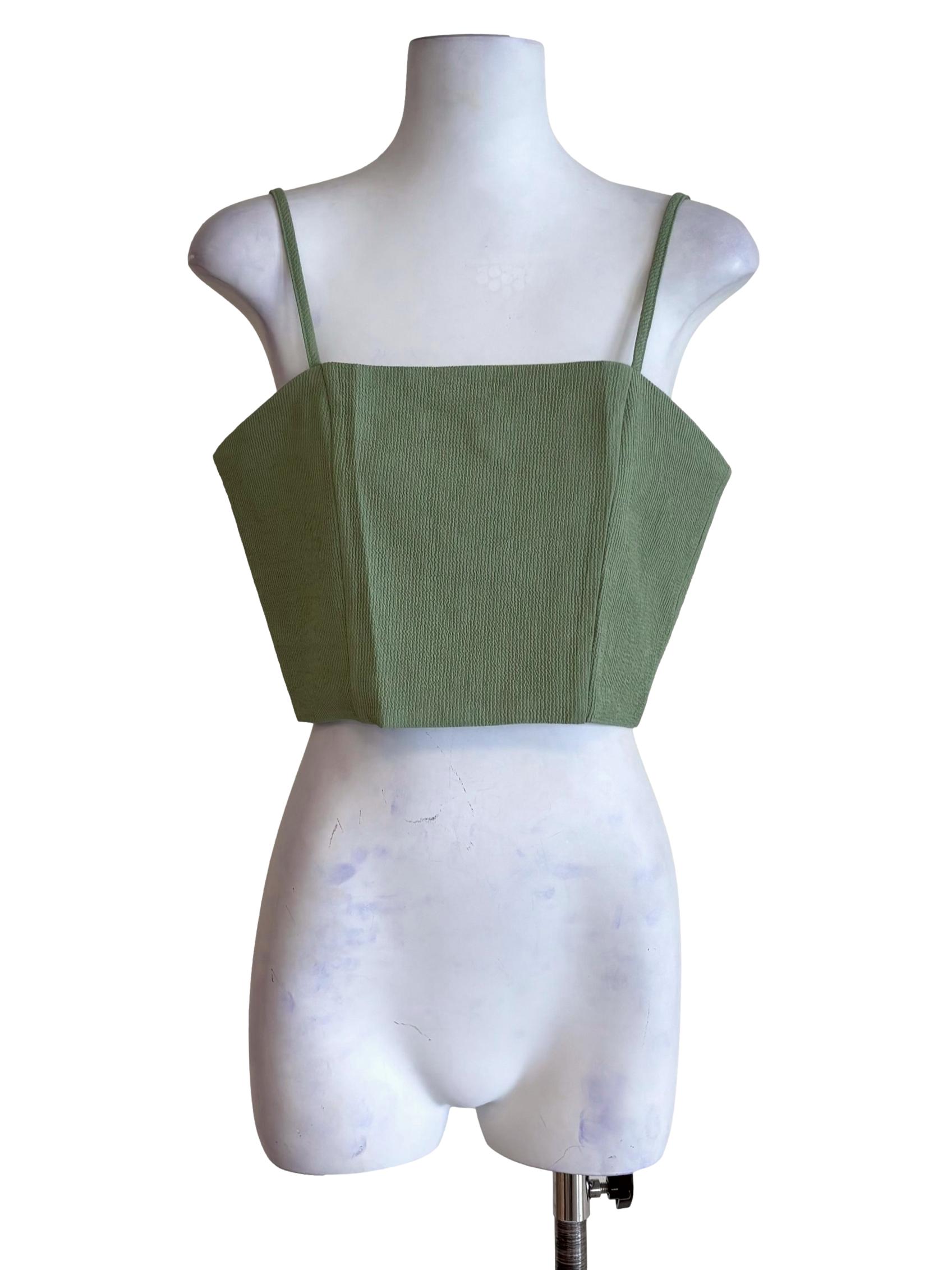 Green Baxley Textured Basic Crop Top