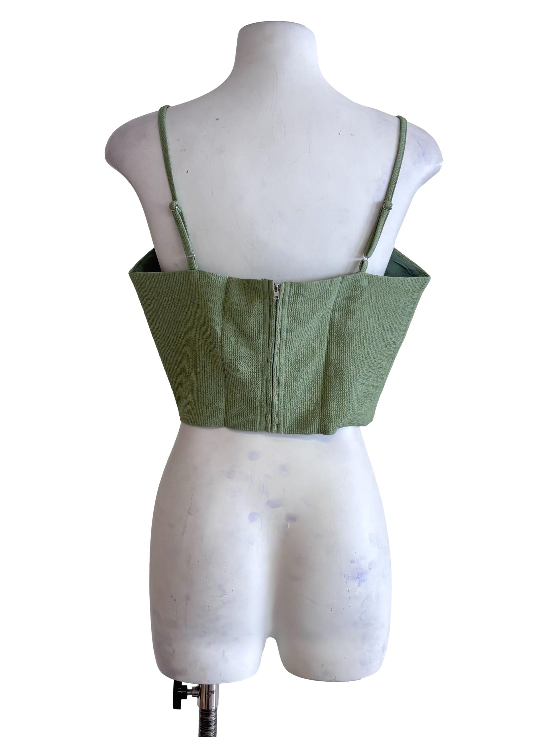 Green Baxley Textured Basic Crop Top