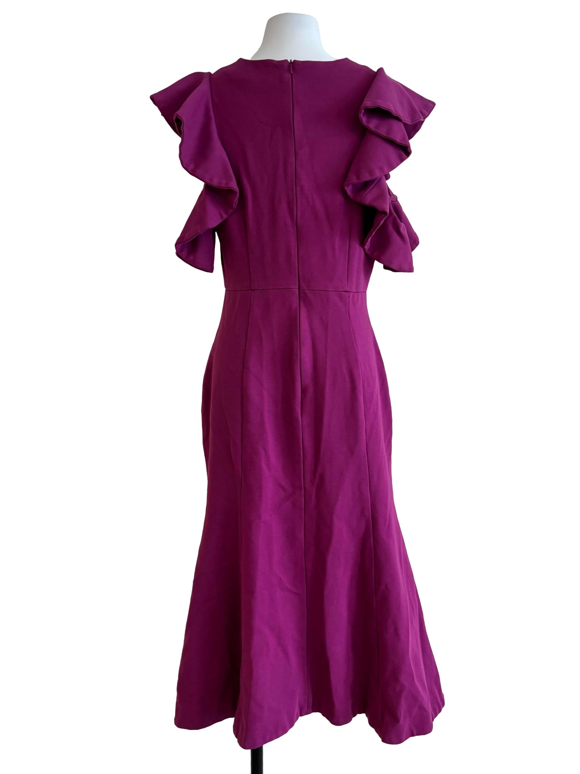 Byzantine Purple V-Neck Ruffle Dress