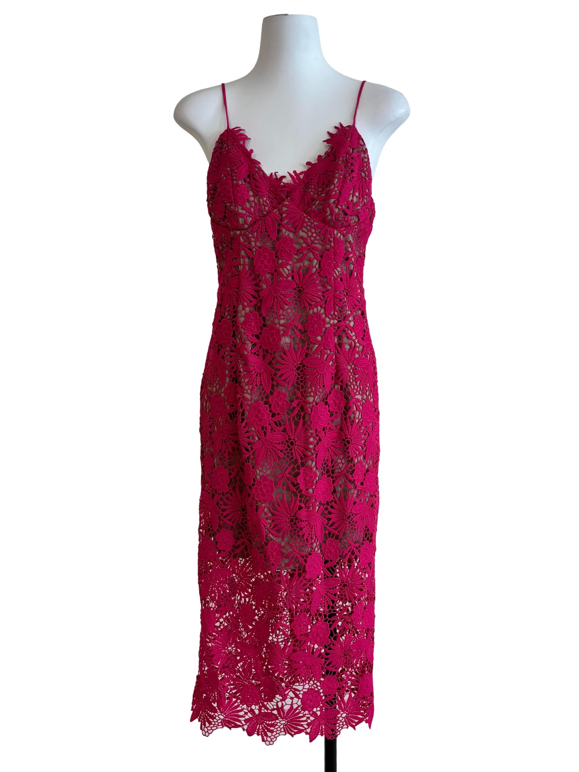Hot Pink Lace Spaghetti Strap Dress