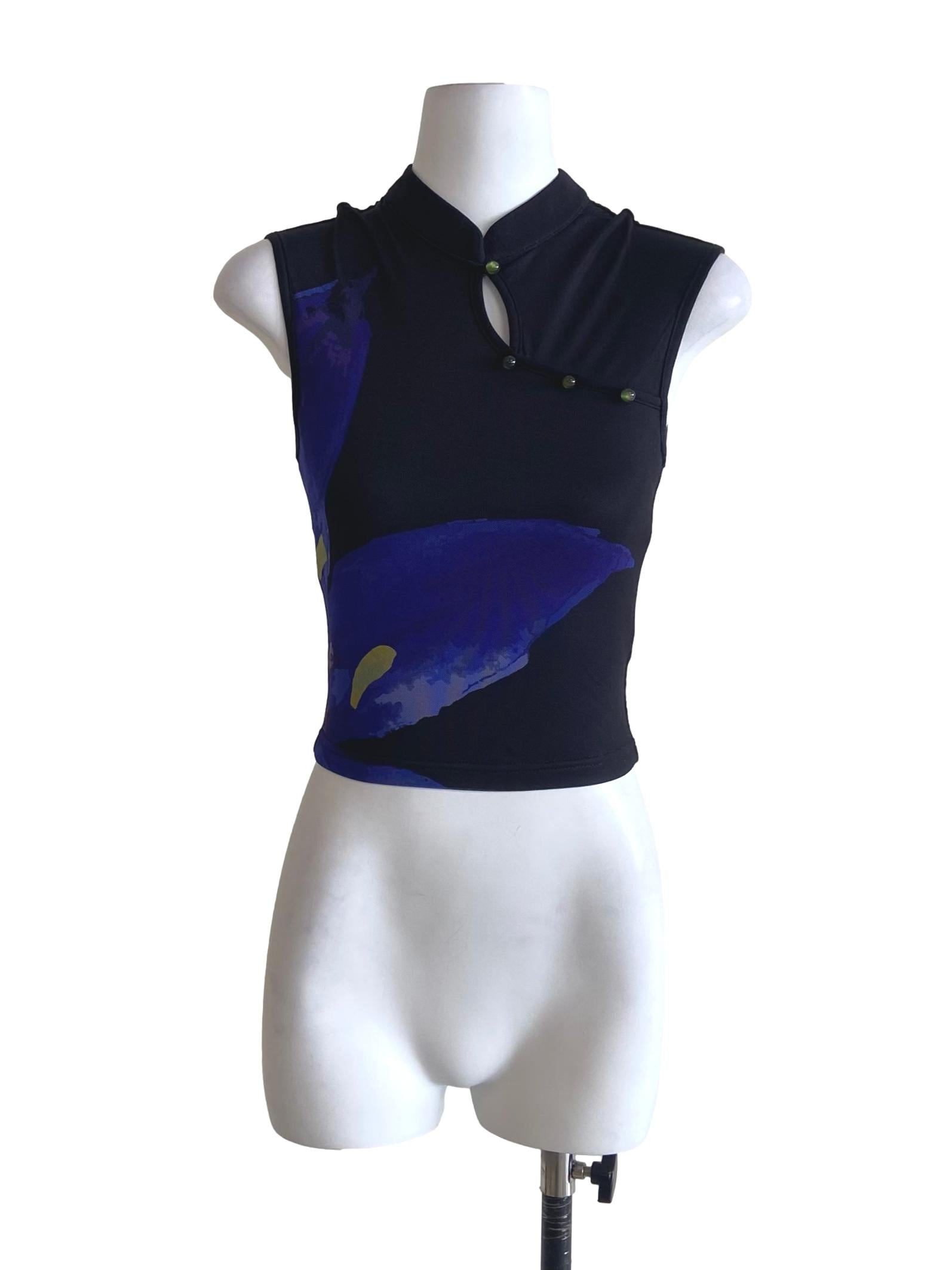 Black Daniah Mandarin Collar Mesh Top