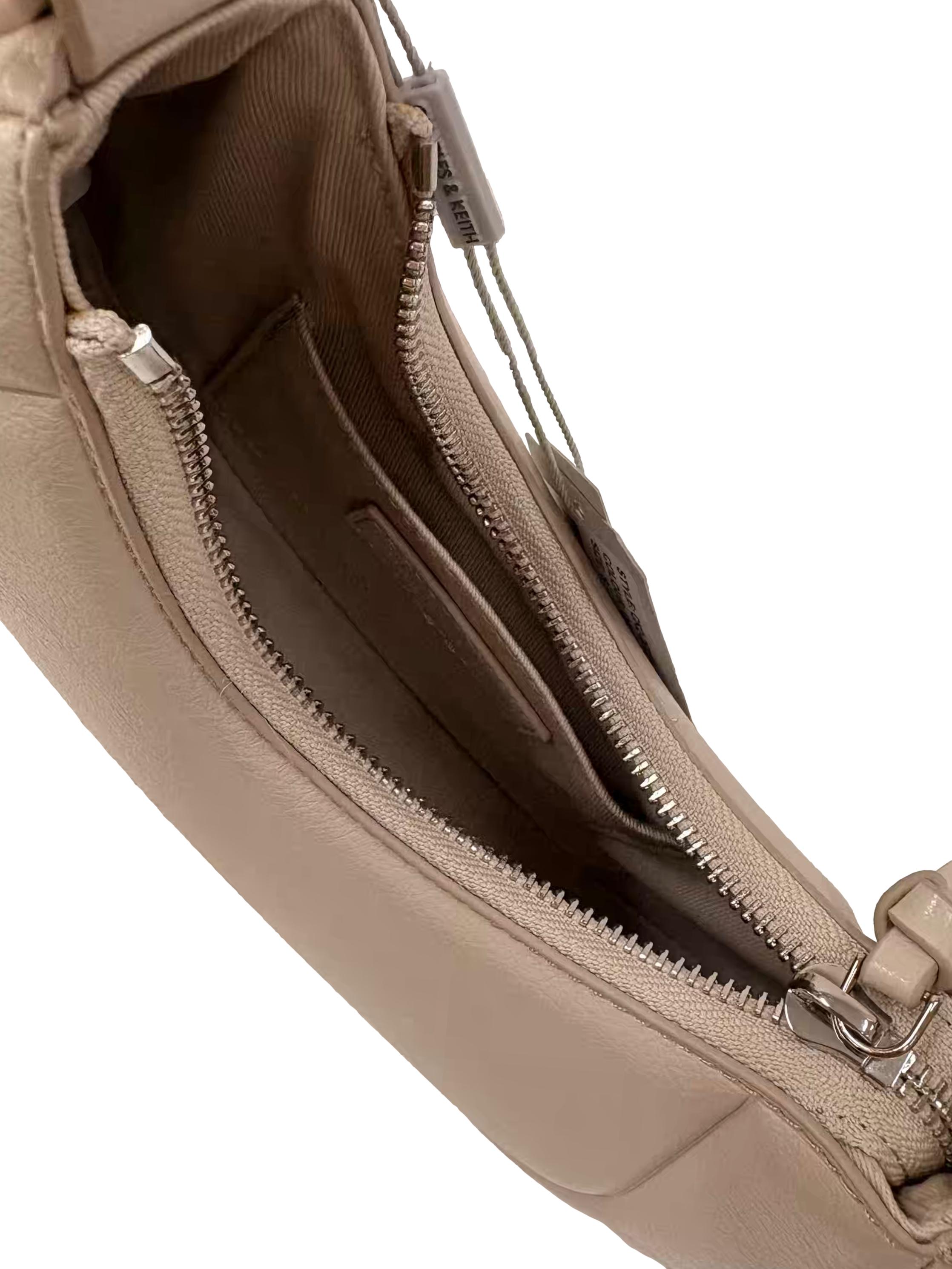Beige Leather Petra Curved Shoulder Bag CSN