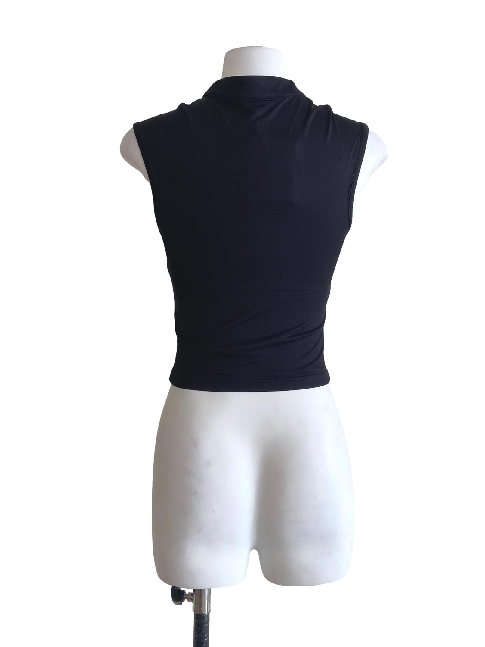 Black Daniah Mandarin Collar Mesh Top