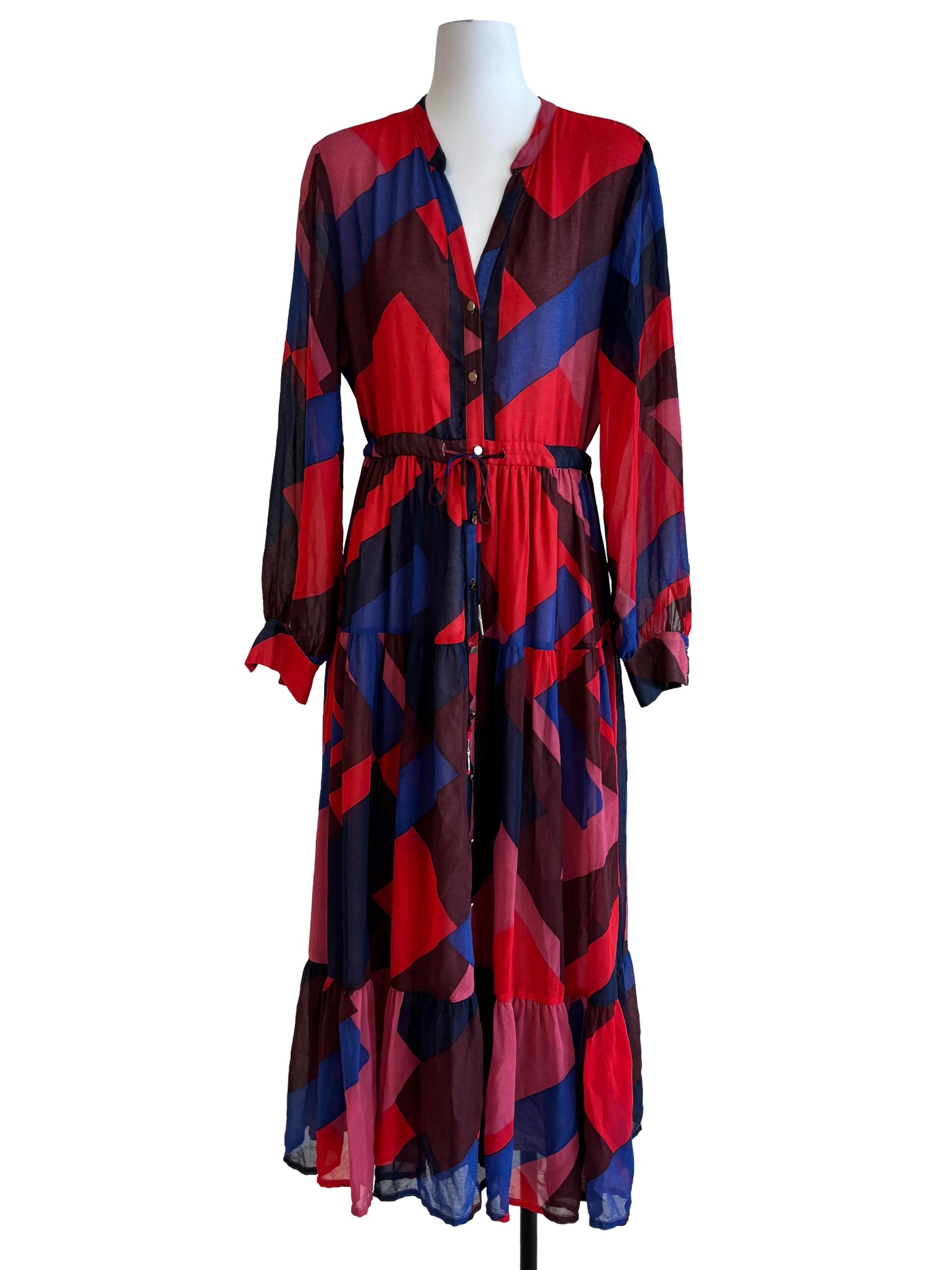 Apple Red Printed Buttoned Dress