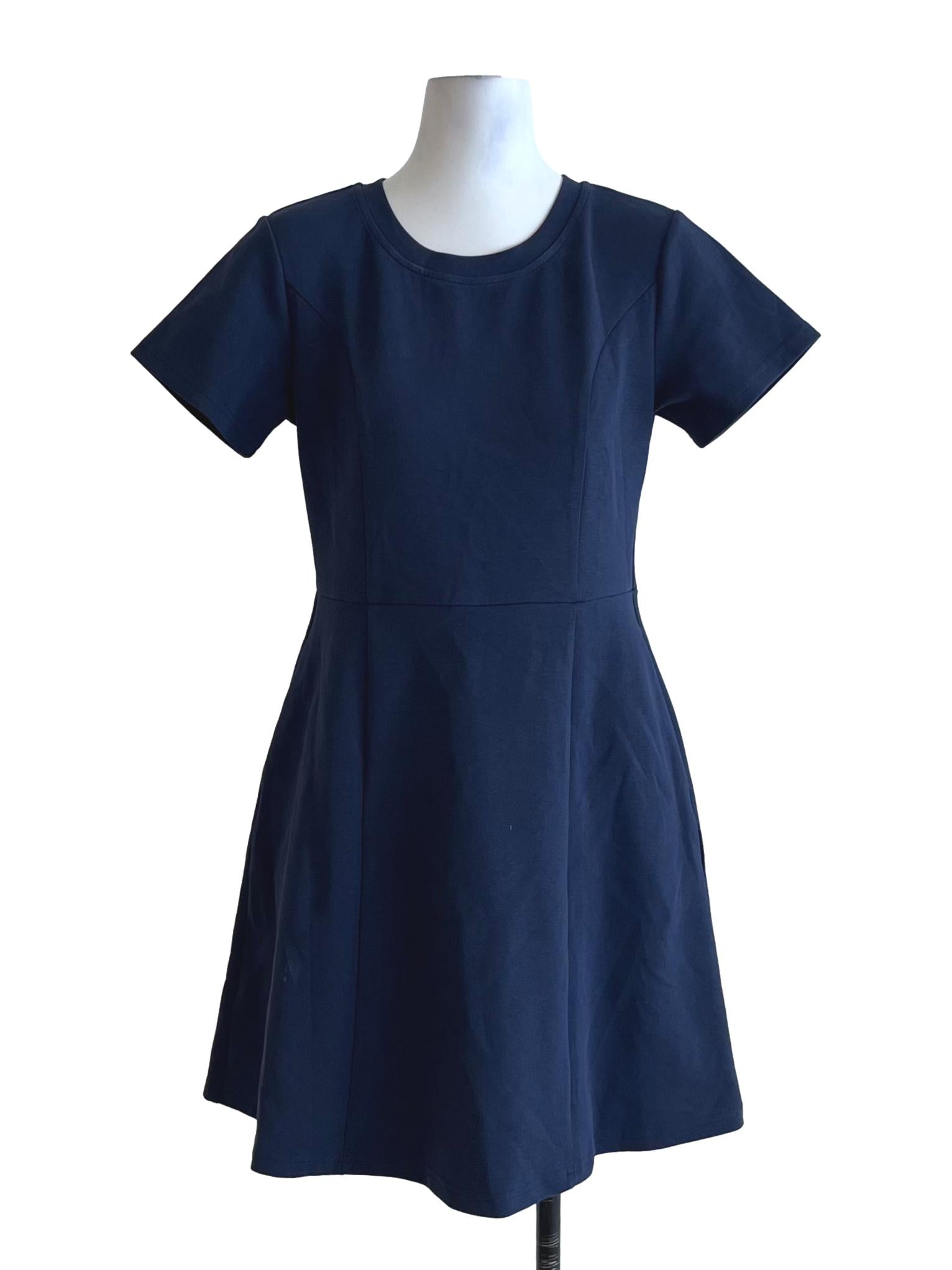 Navy Blue Jewel Neckline Empire Dress