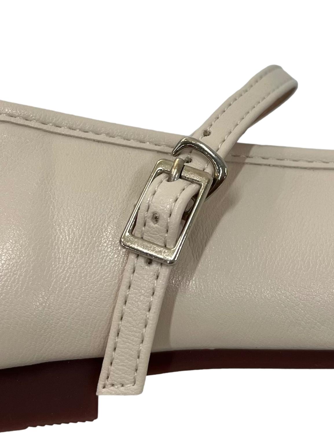Layla Ivory Flats With Buckle Strap