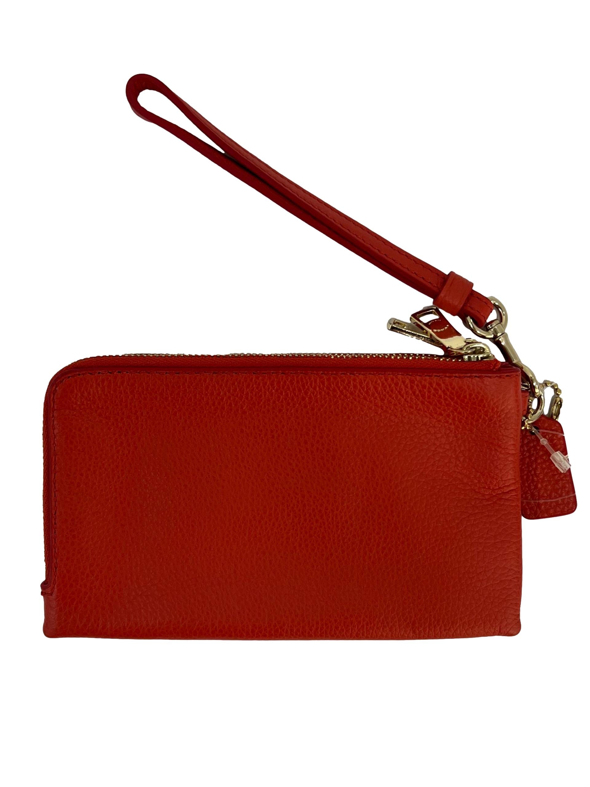 Orange Pebbled Leather Double Corner Wristlet CSN