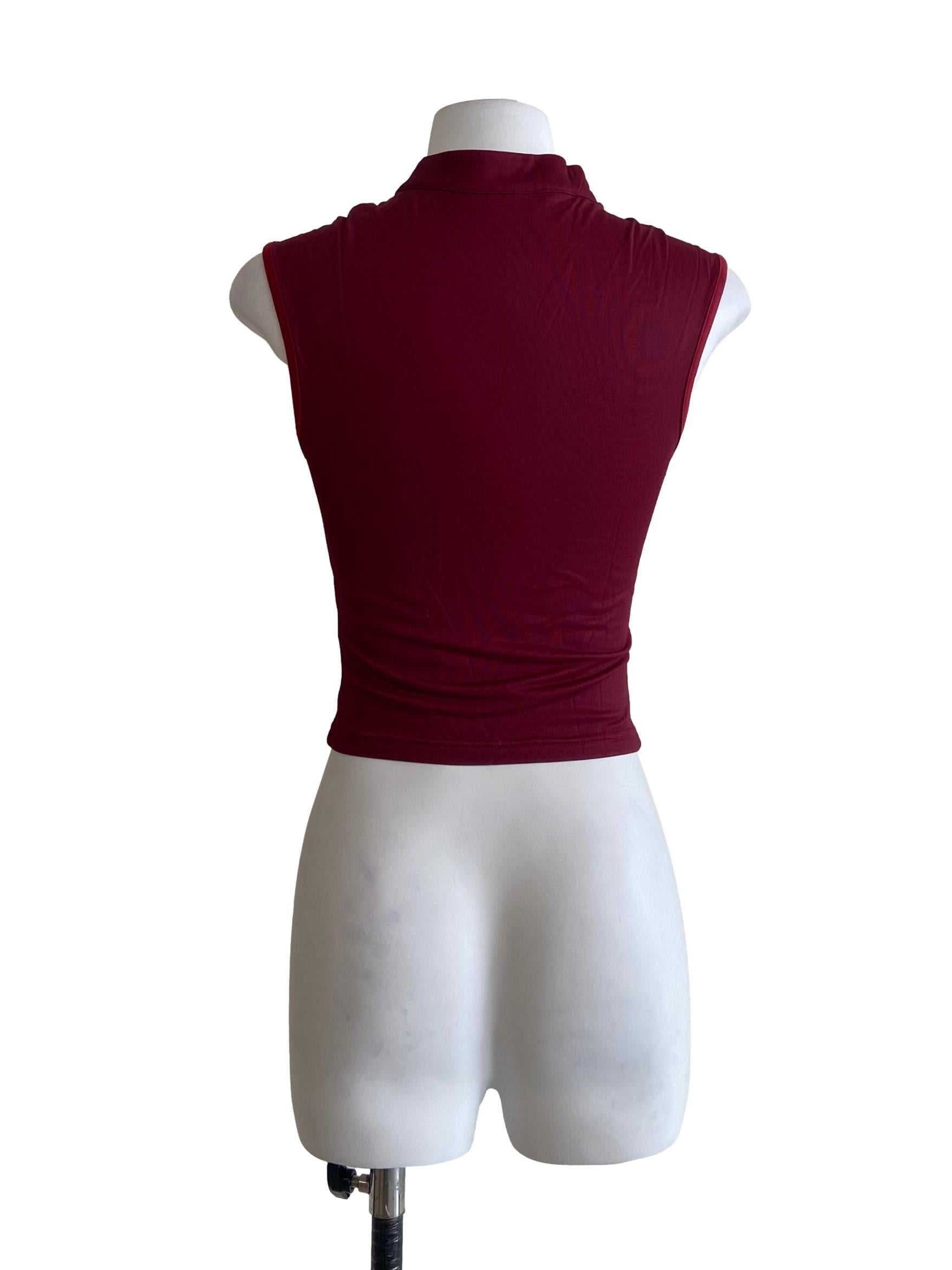 Red Daniah Mandarin Collar Mesh Top