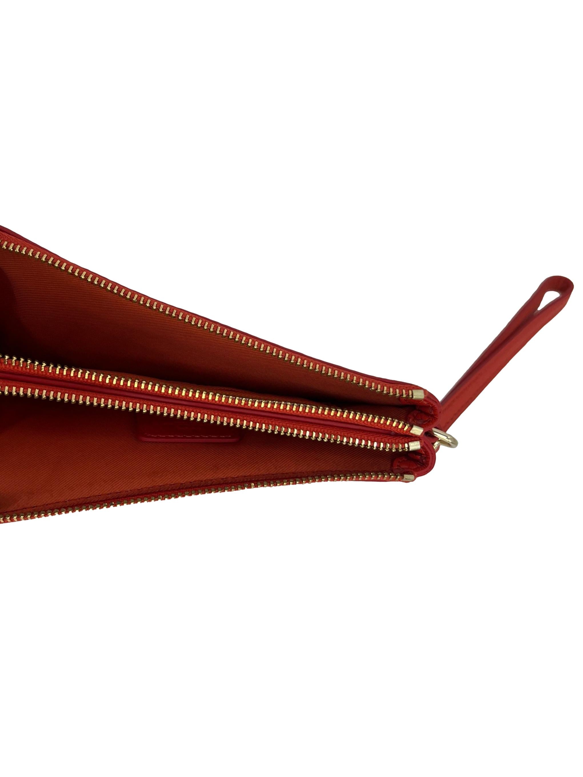 Orange Pebbled Leather Double Corner Wristlet CSN