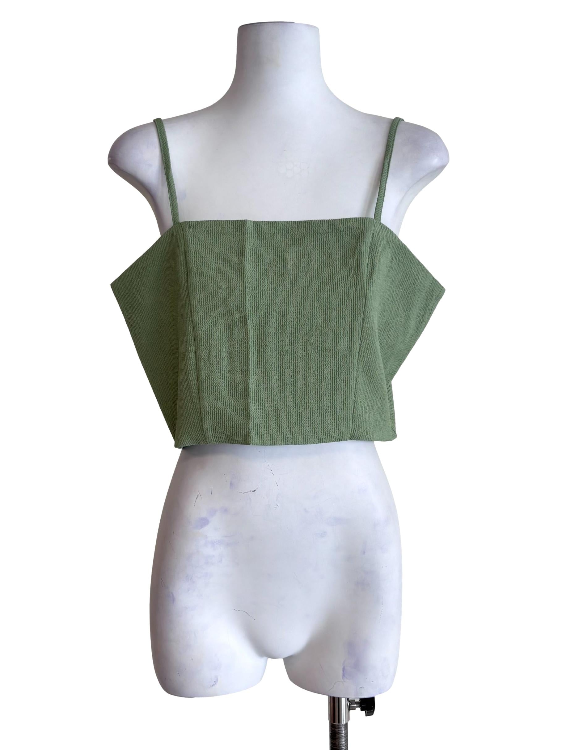 Green Baxley Textured Basic Crop Top