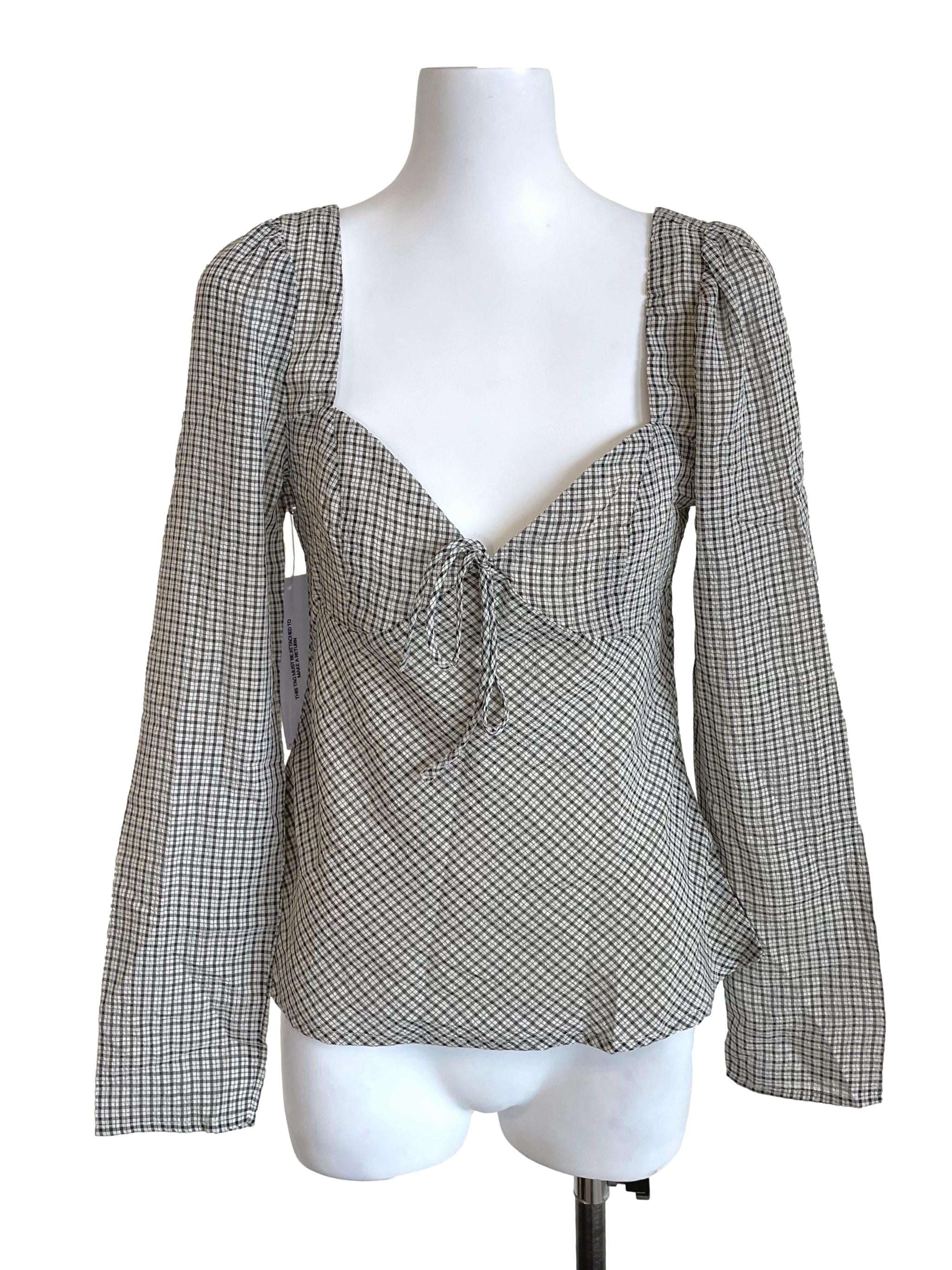 Tan Checker French Skinny Top