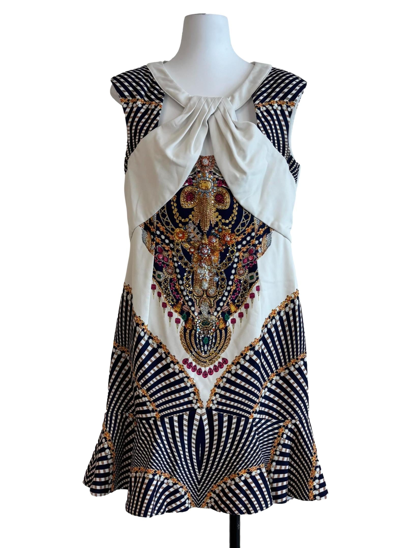 Pearl White Patterned Bejeweled Dress