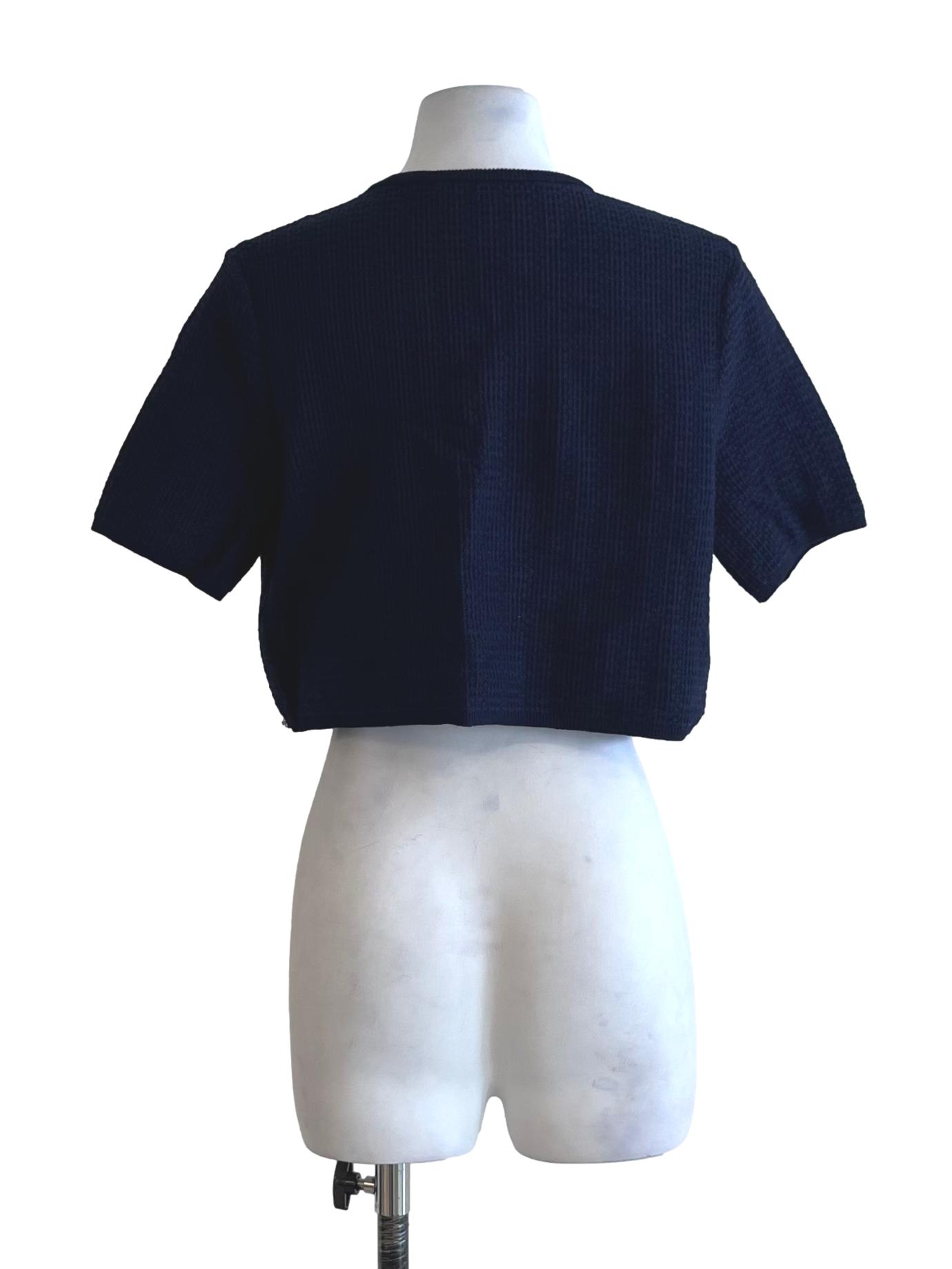 Navy Blue Jewel Neckline Blouse LB