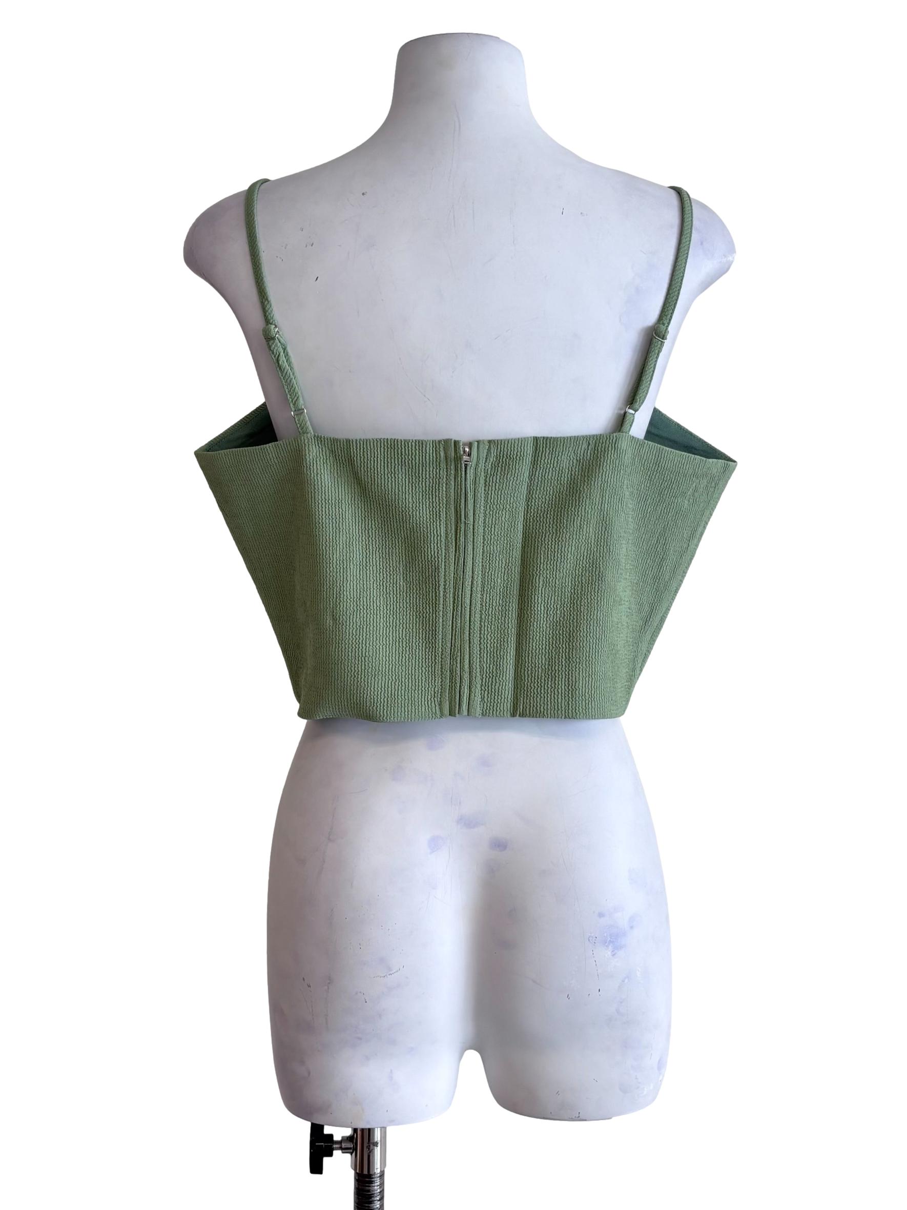 Green Baxley Textured Basic Crop Top